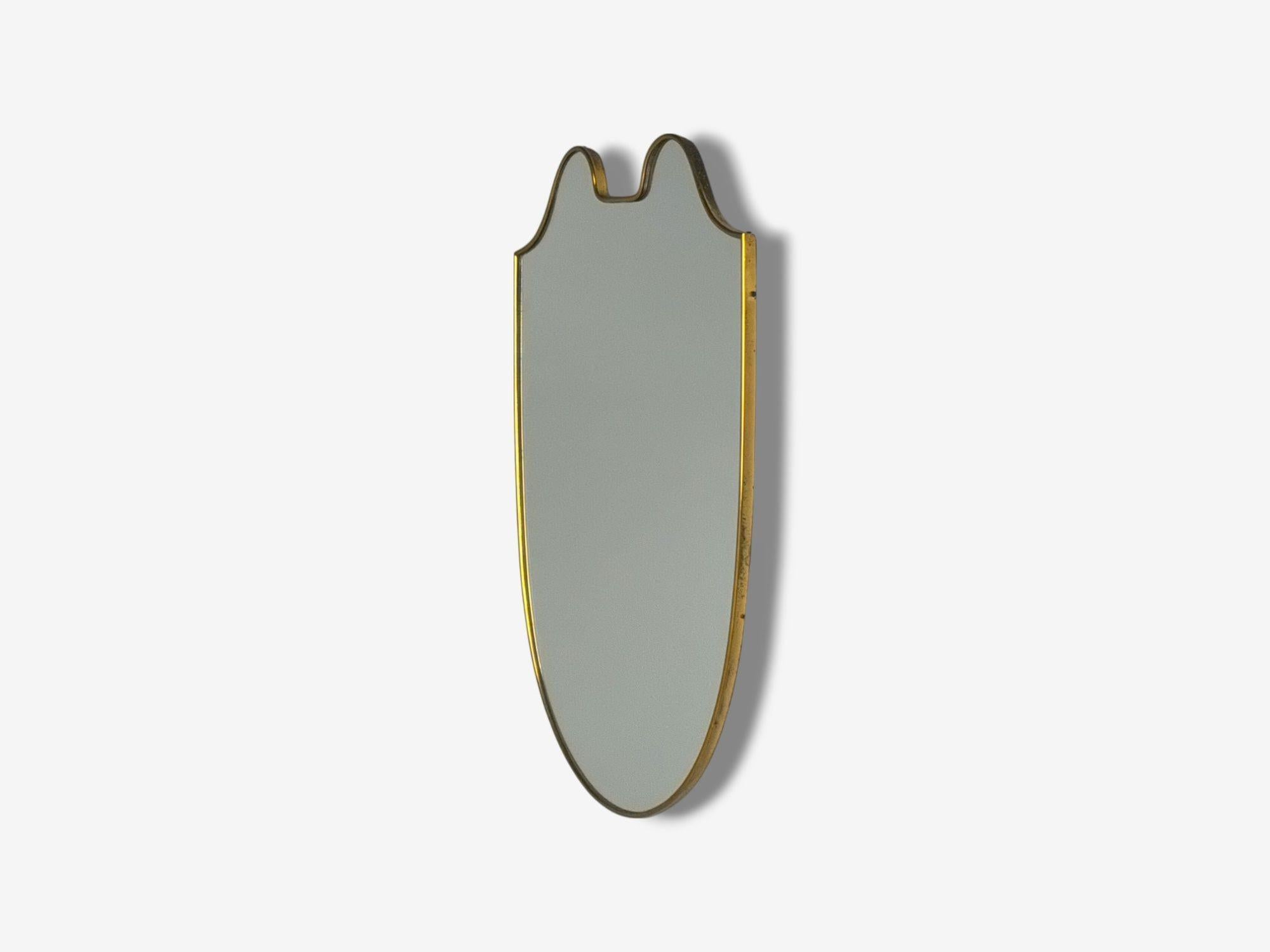 Italienische Moderne, Messing, Glas, Schild Wandspiegel, Italien, 1950er Jahre (Moderne der Mitte des Jahrhunderts) im Angebot