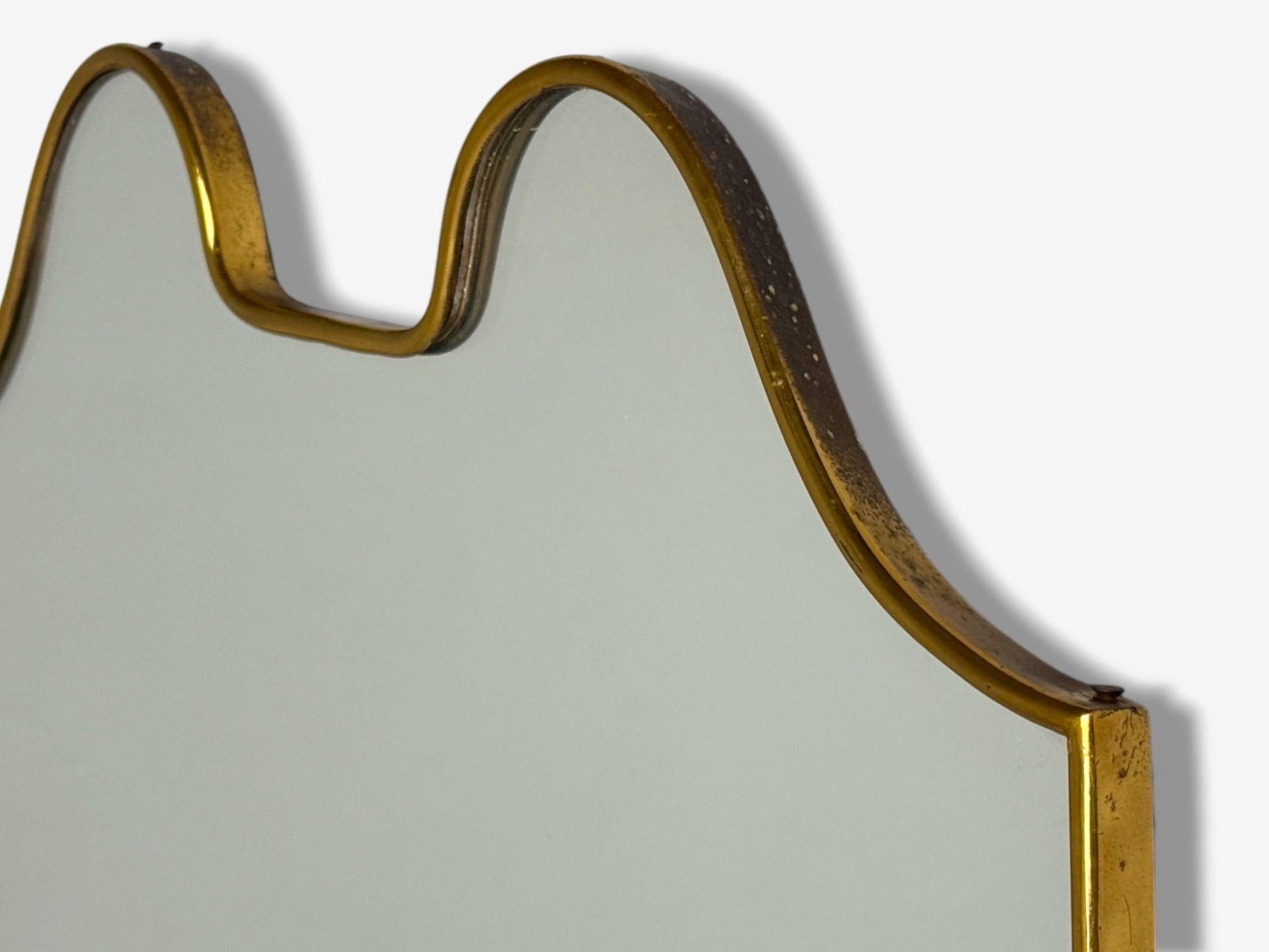 Italienische Moderne, Messing, Glas, Schild Wandspiegel, Italien, 1950er Jahre (Mitte des 20. Jahrhunderts) im Angebot