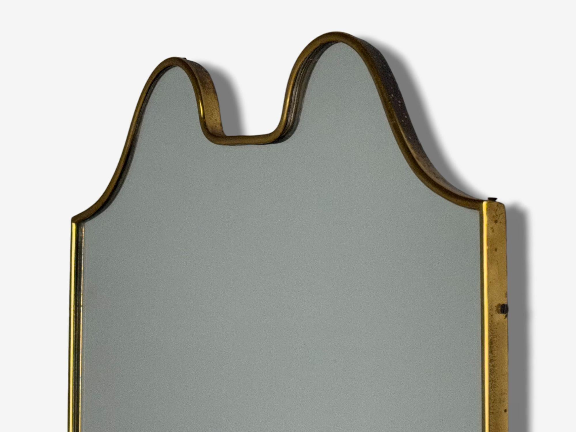 Italienische Moderne, Messing, Glas, Schild Wandspiegel, Italien, 1950er Jahre im Angebot 1