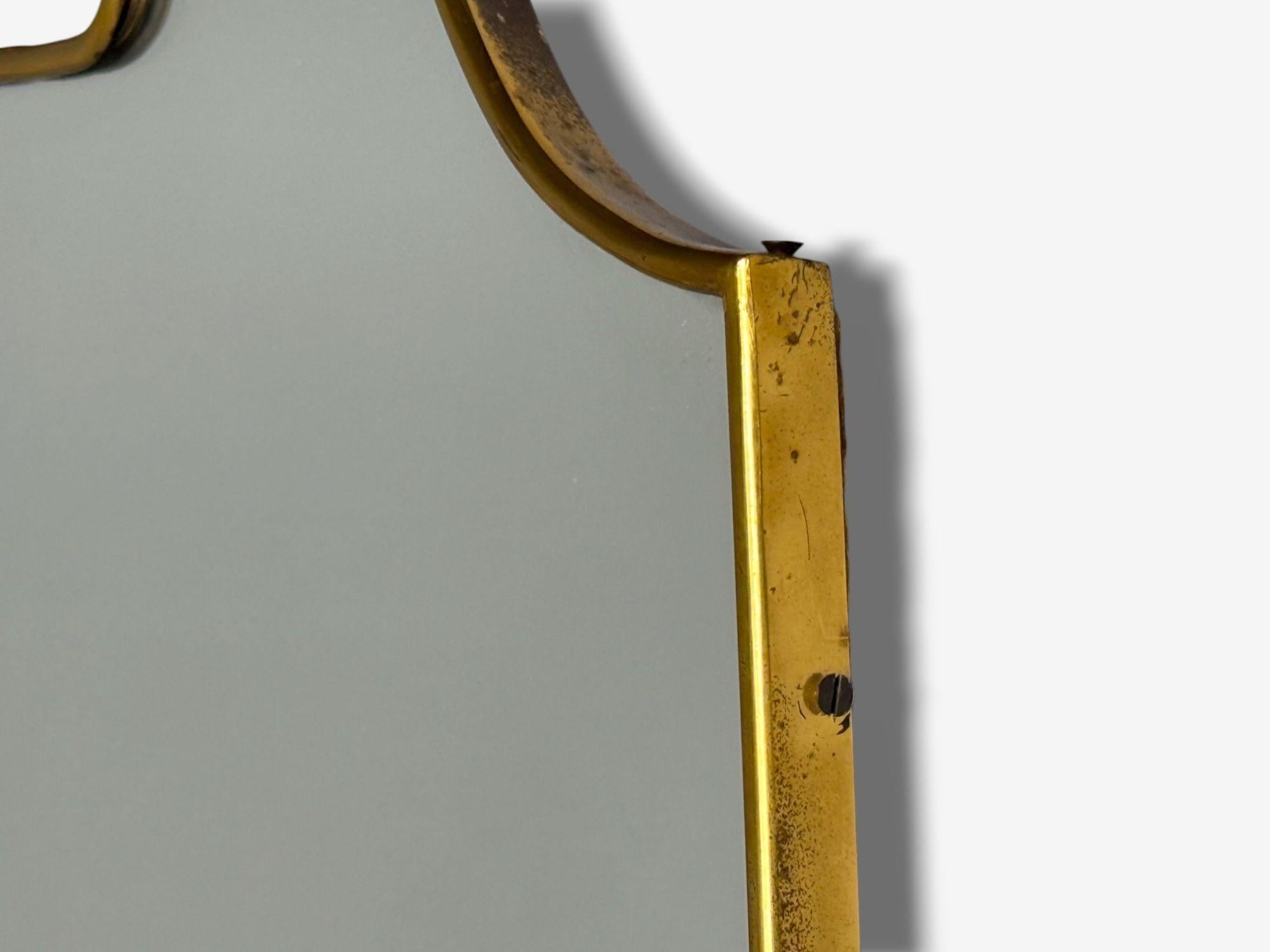 Italienische Moderne, Messing, Glas, Schild Wandspiegel, Italien, 1950er Jahre im Angebot 3