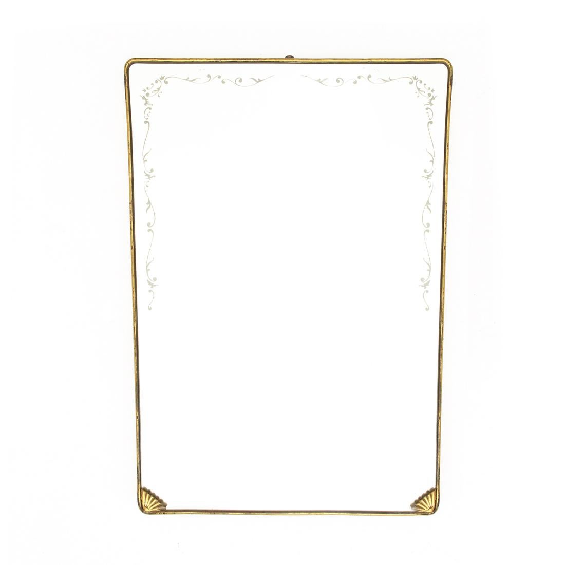Mid-Century Modern Italian Modern Brass Mirror with Decorations, 1950s For Sale