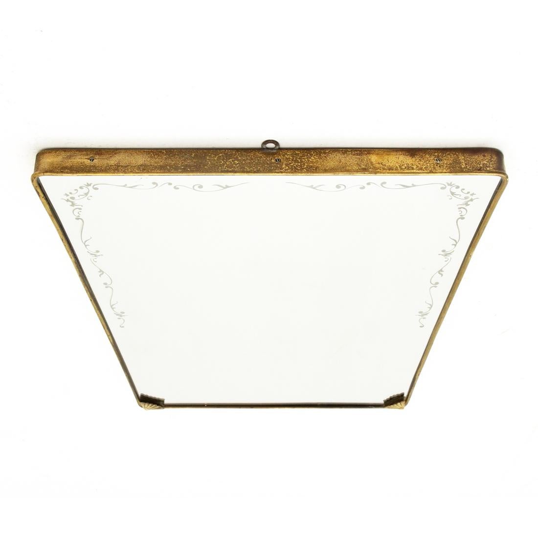 Mid-20th Century Italian Modern Brass Mirror with Decorations, 1950s For Sale