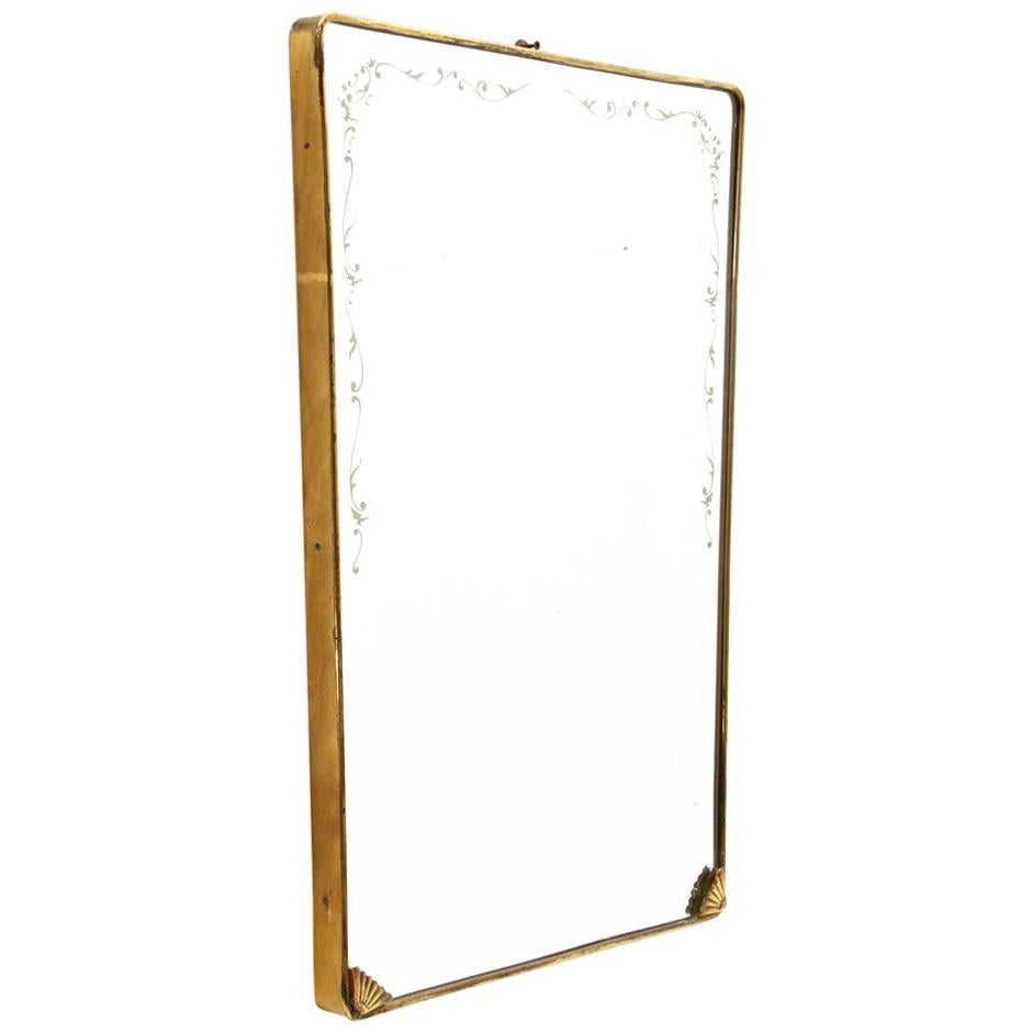 Italian Modern Brass Mirror with Decorations, 1950s For Sale