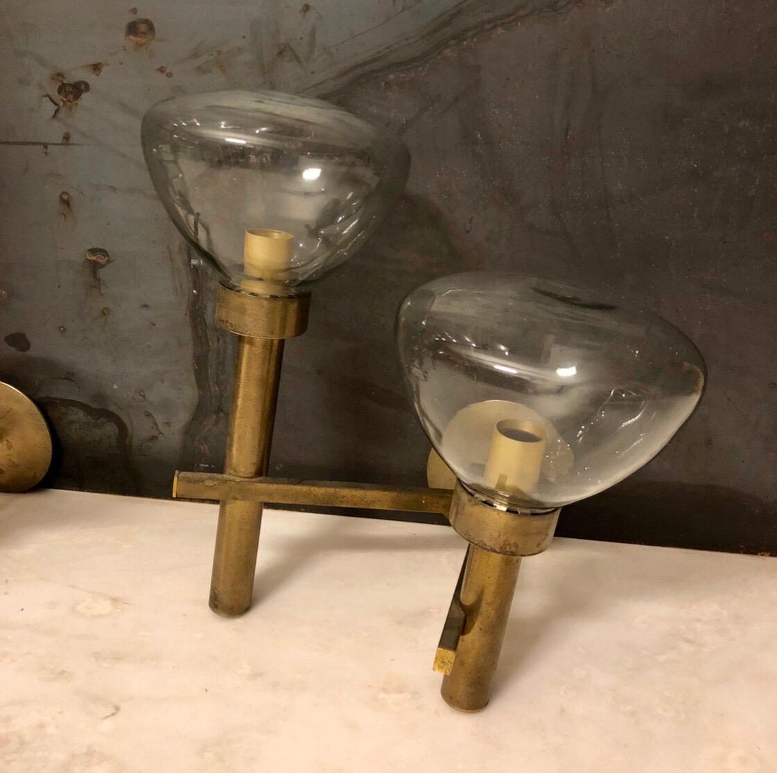 Italian Modern Brass Sconces by Gaetano Sciolari, 1970s, Set of 2 For Sale 1