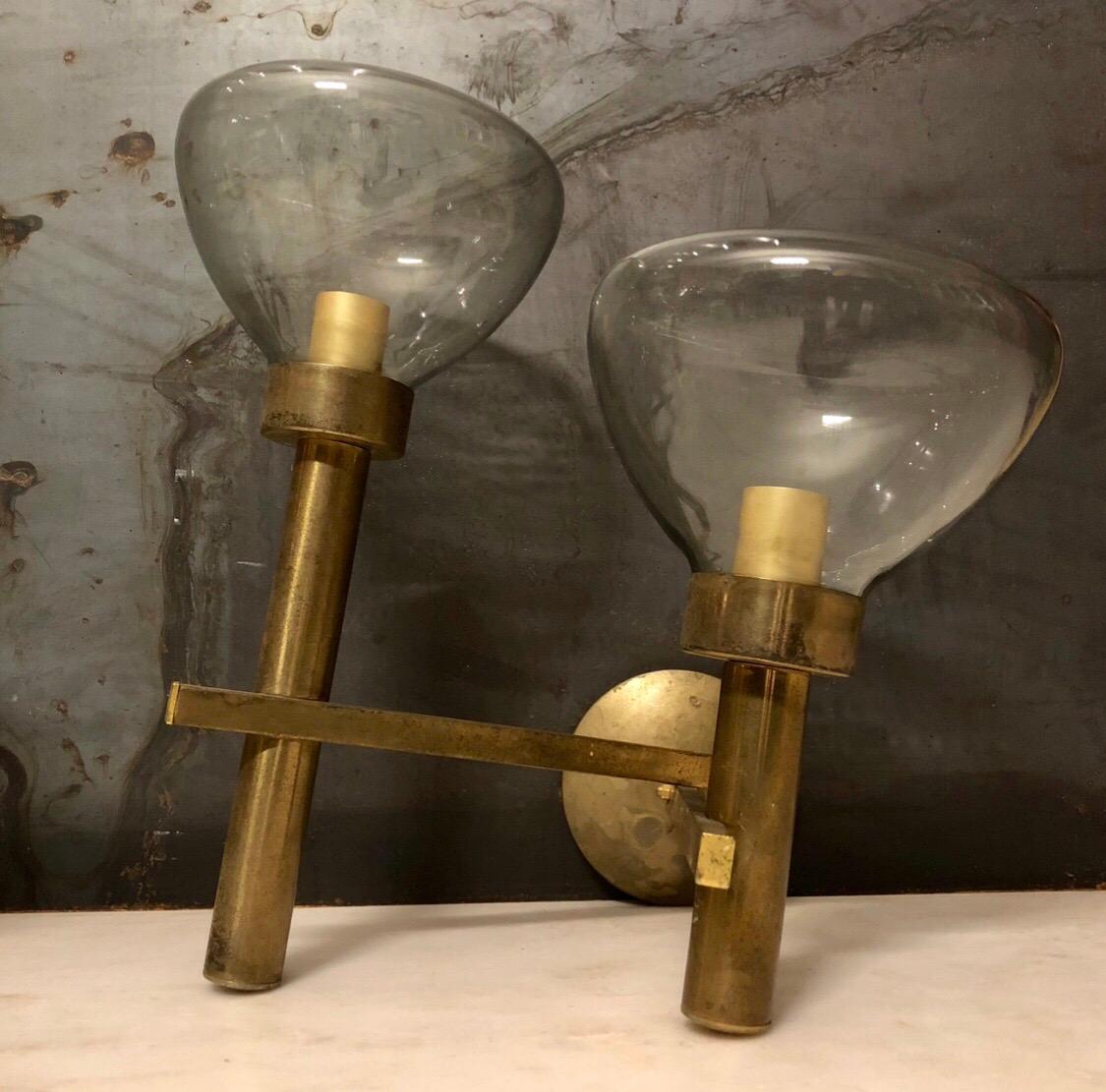 Italian Modern Brass Sconces by Gaetano Sciolari, 1970s, Set of 2 For Sale 4