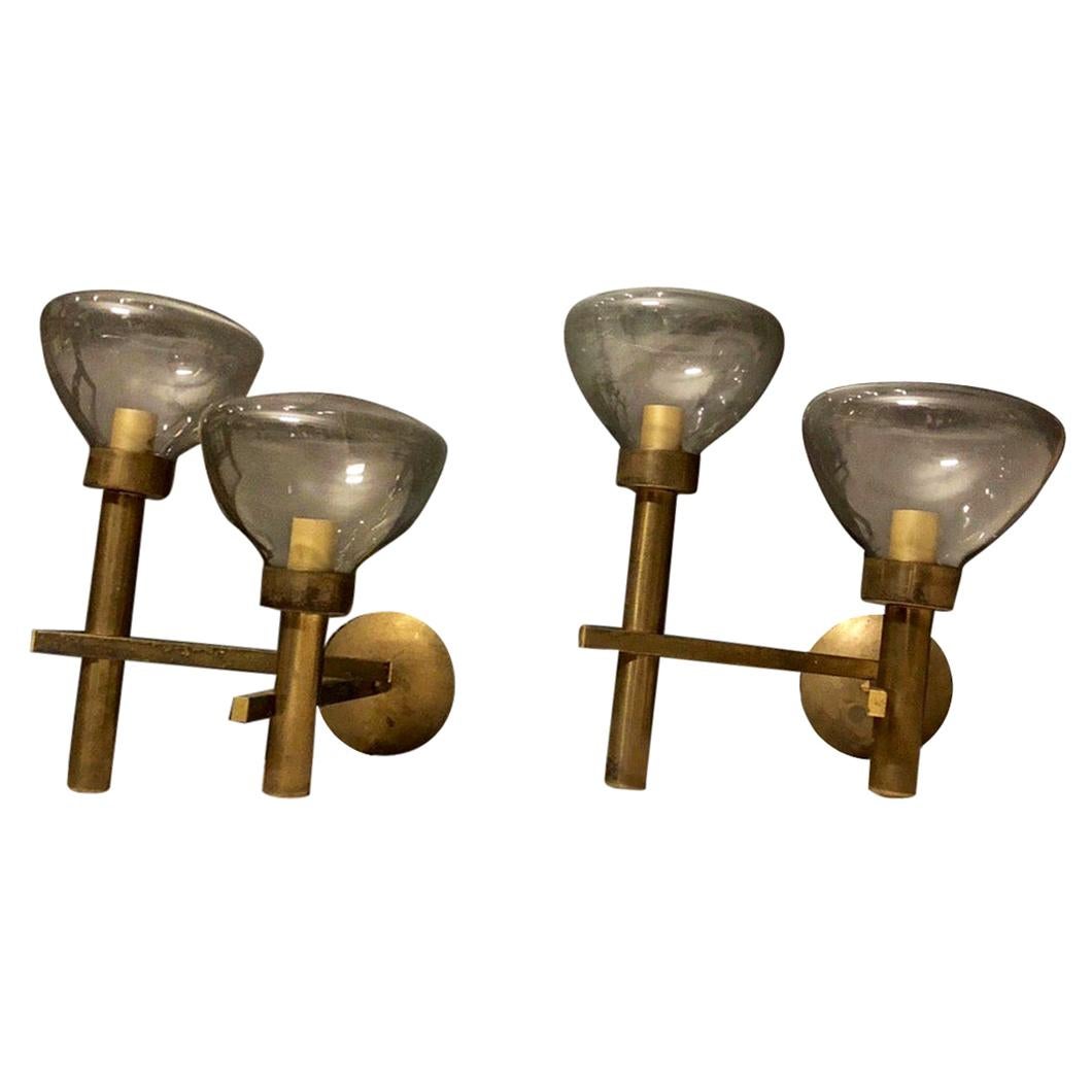 Italian Modern Brass Sconces by Gaetano Sciolari, 1970s, Set of 2 For Sale