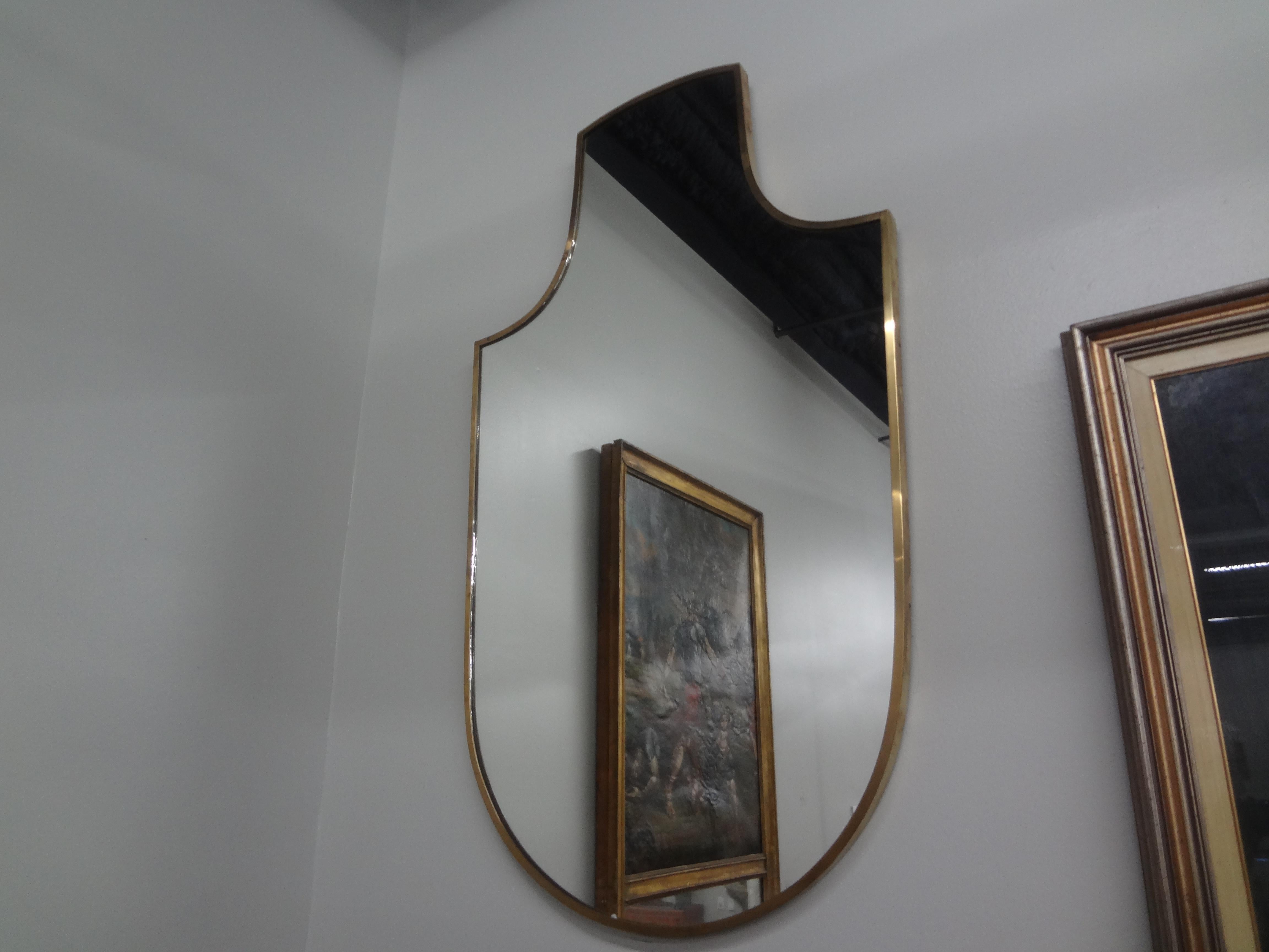 Mid-20th Century Italian Modern Brass Shield Shaped Mirror For Sale