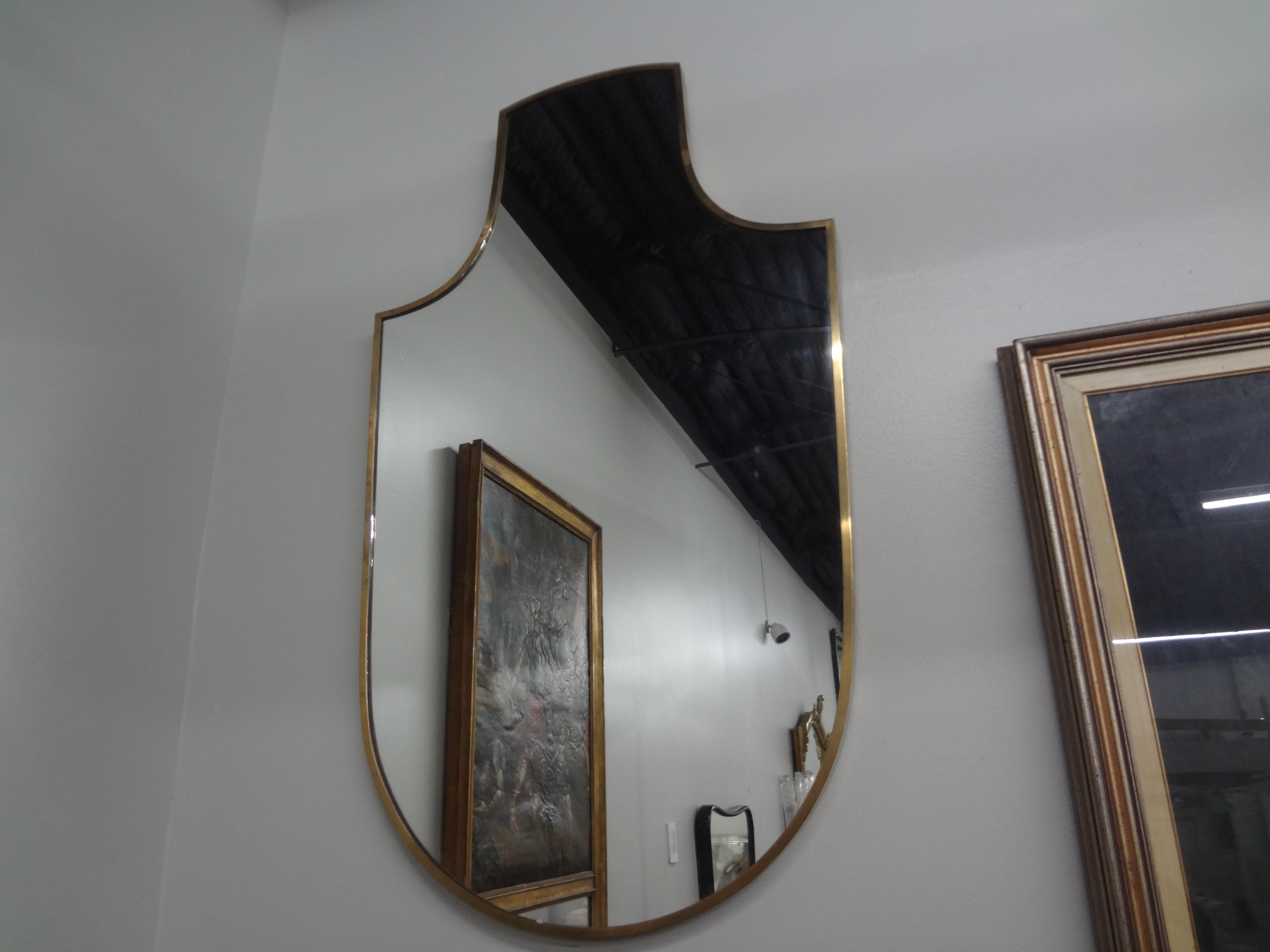 Italian Modern Brass Shield Shaped Mirror For Sale 1
