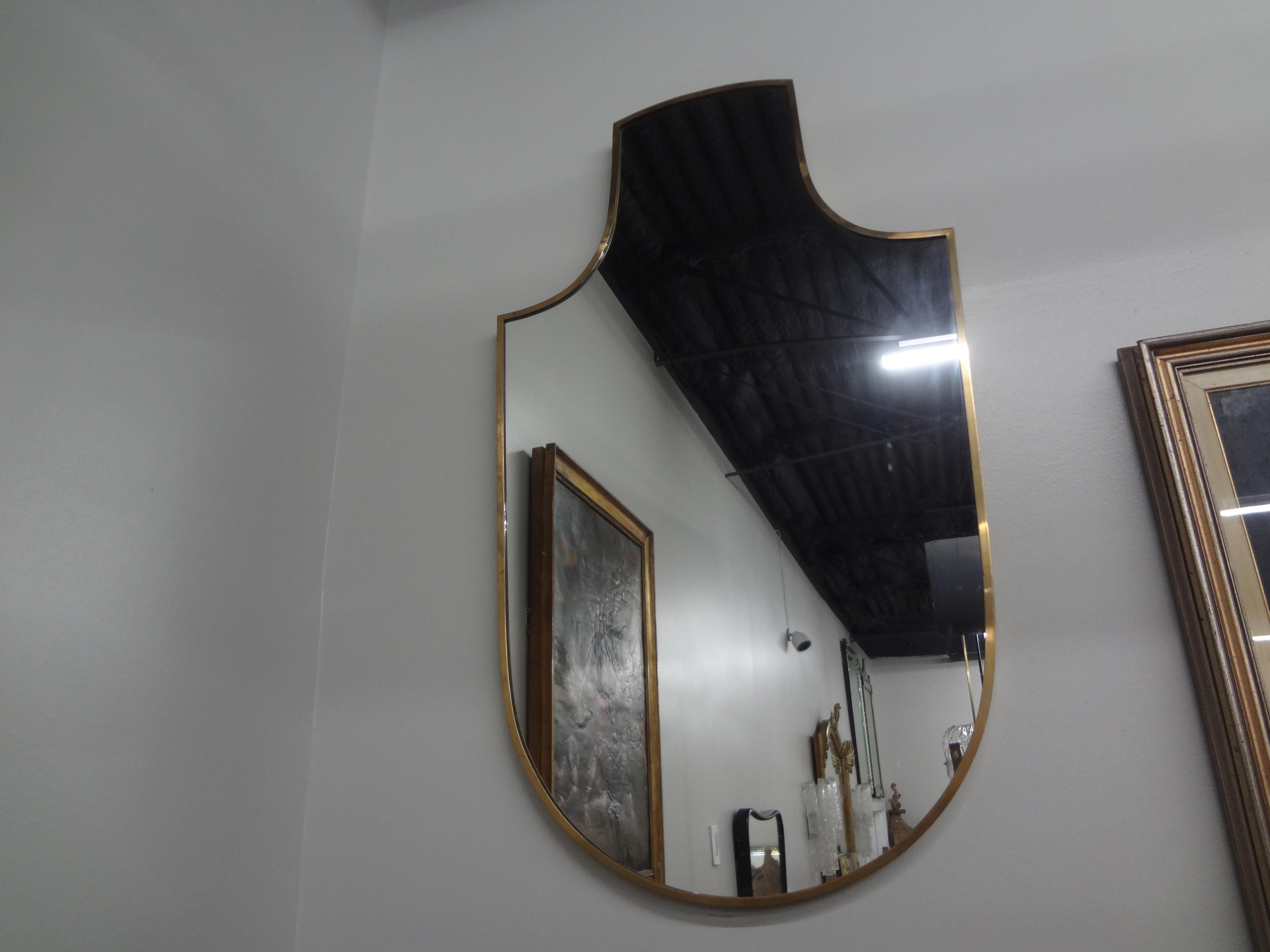 Italian Modern Brass Shield Shaped Mirror For Sale 2