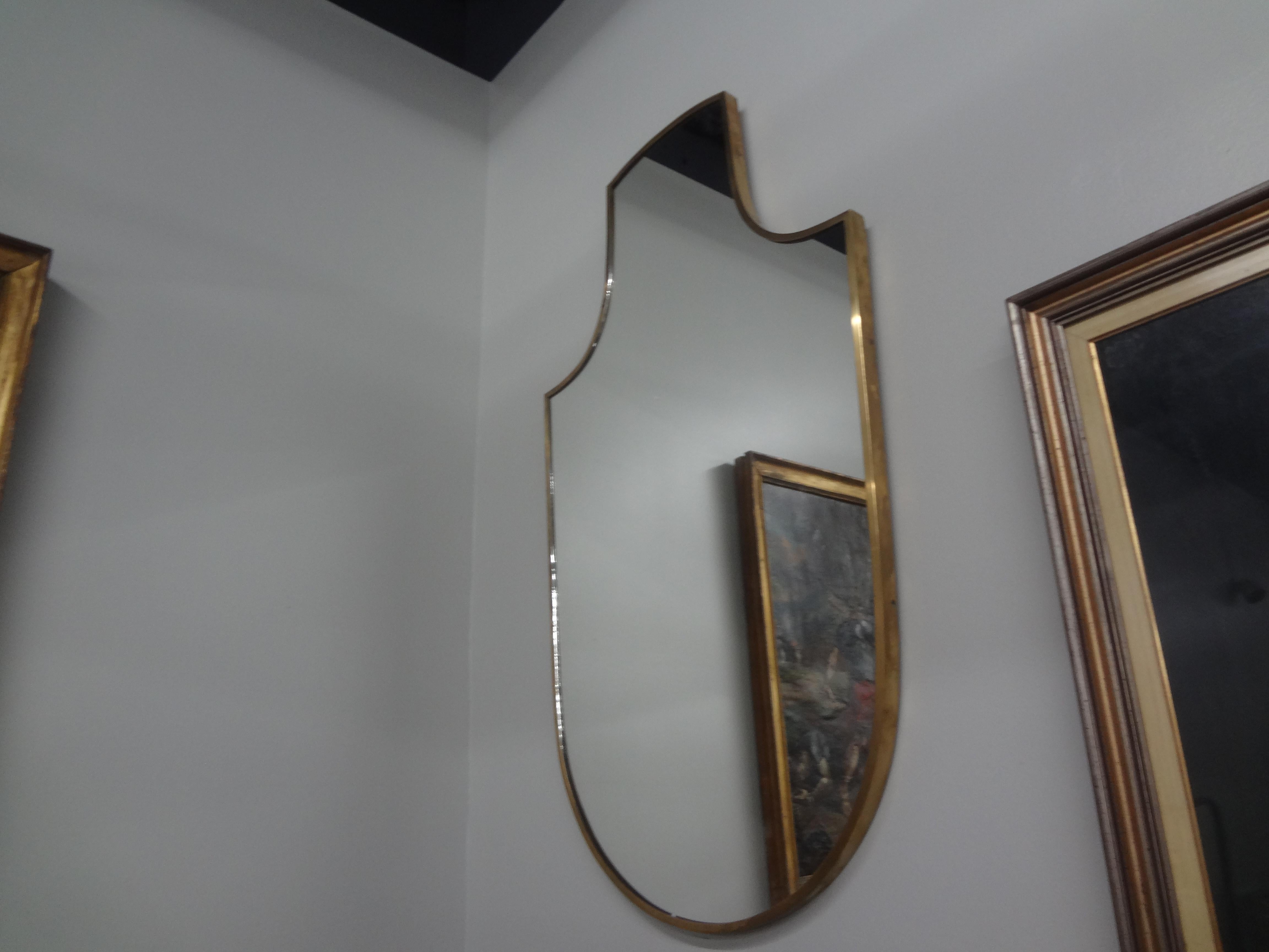 Italian Modern Brass Shield Shaped Mirror For Sale 3