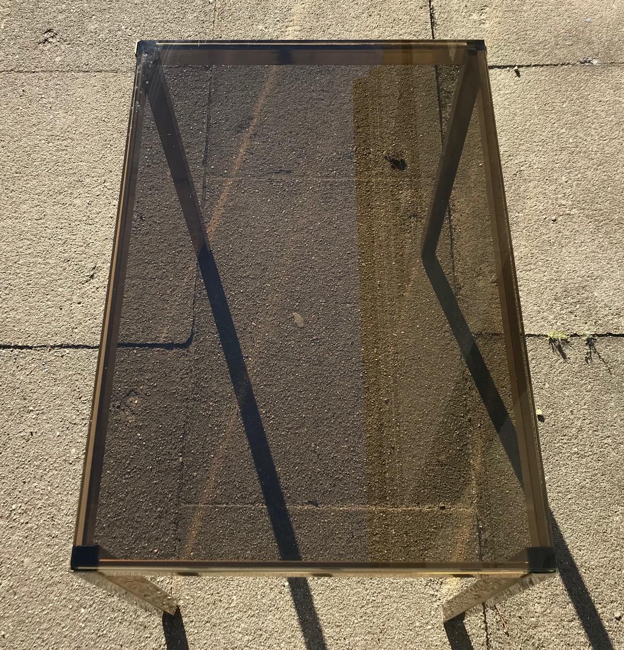 Late 20th Century Italian Modern Brass and Smoke Glass Side Table, 1970s