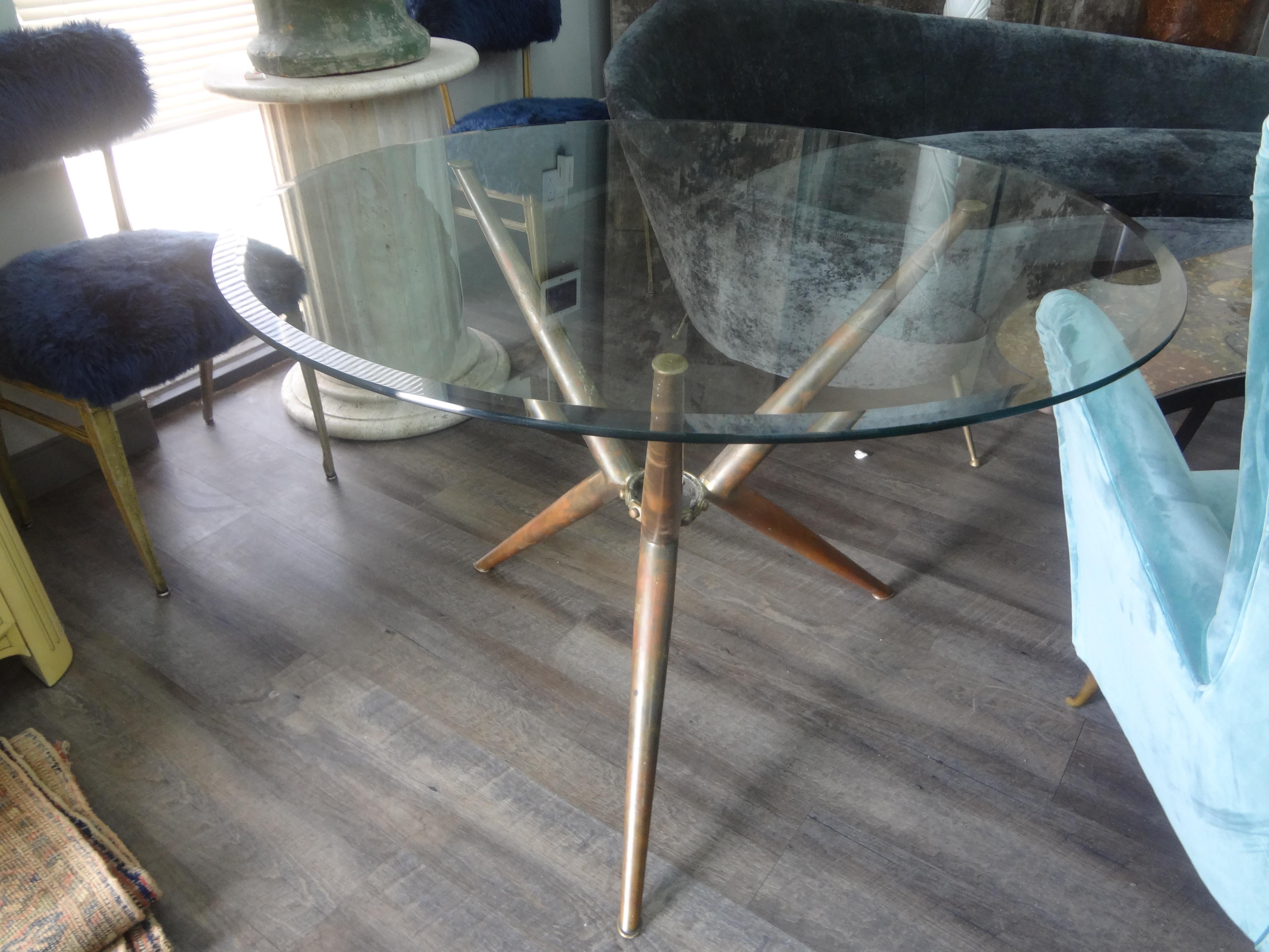 Mid-Century Modern Italian Modern Brass Tripod Center Table With Glass Top For Sale