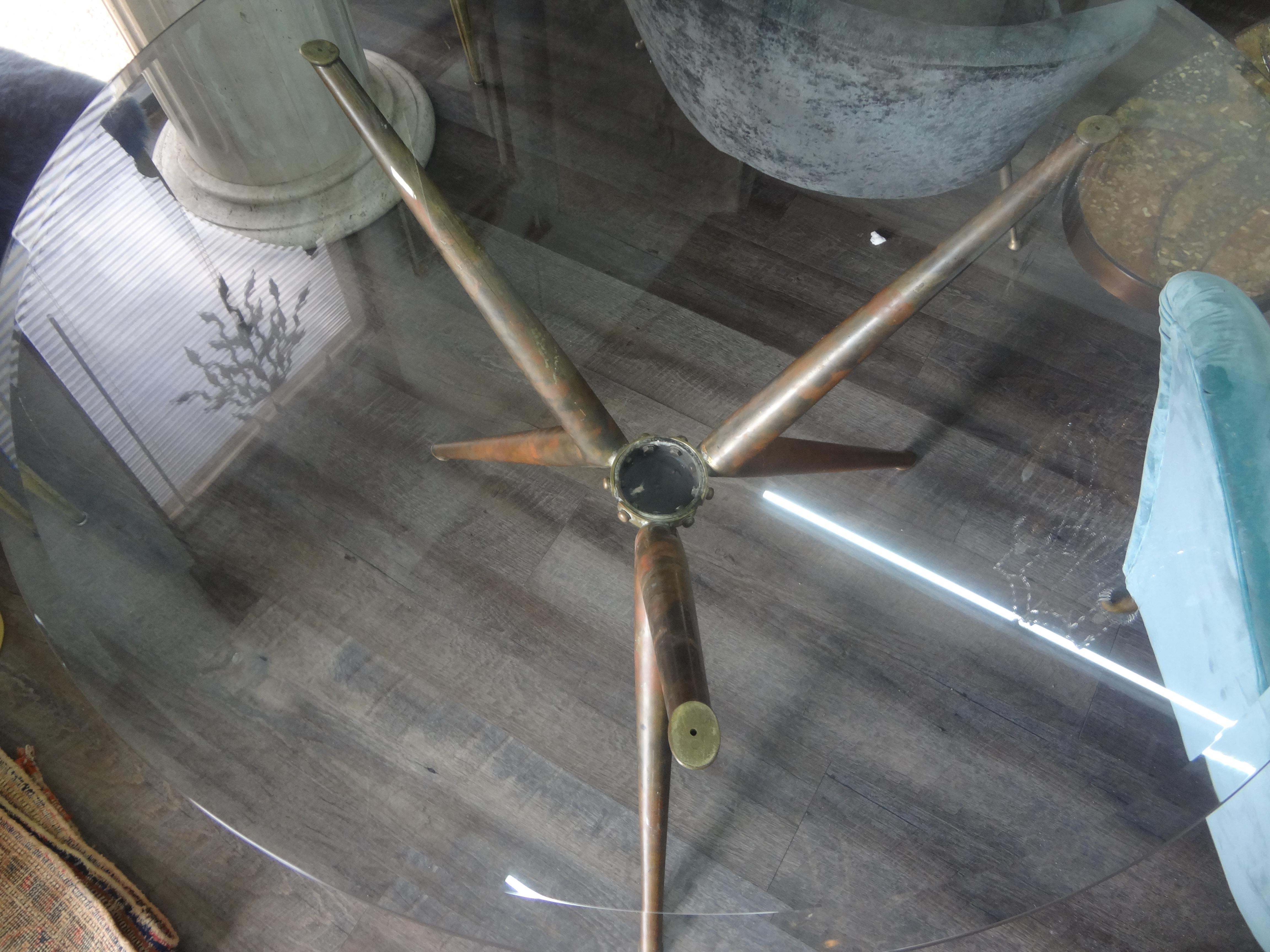 Beveled Italian Modern Brass Tripod Center Table With Glass Top For Sale