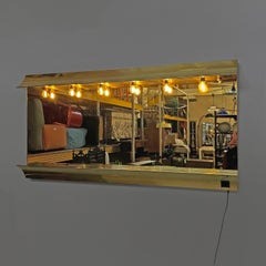 Italian modern brass wall mirror with six lamps, 1980s