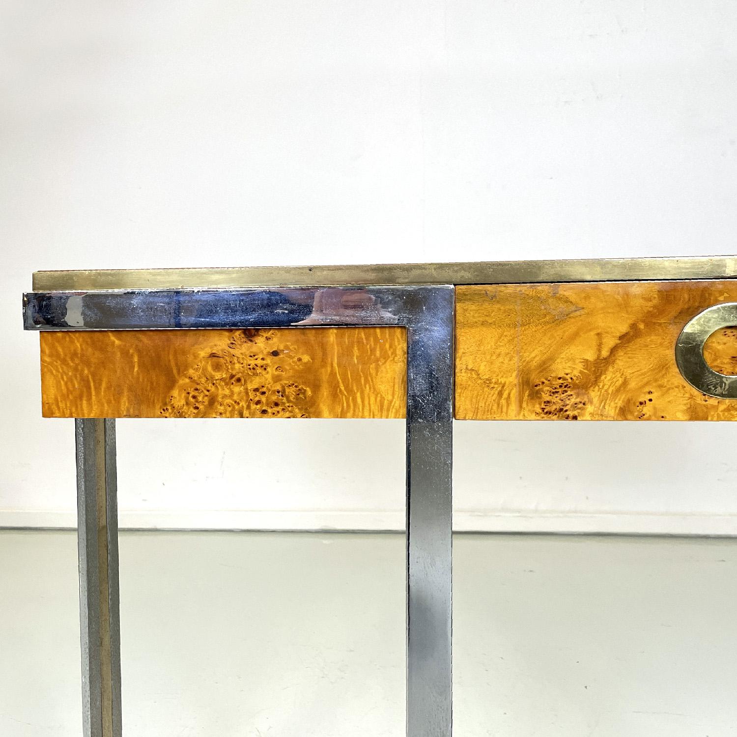 Italian modern briar and chromed metal console by D.I.D., 1980s For Sale 4