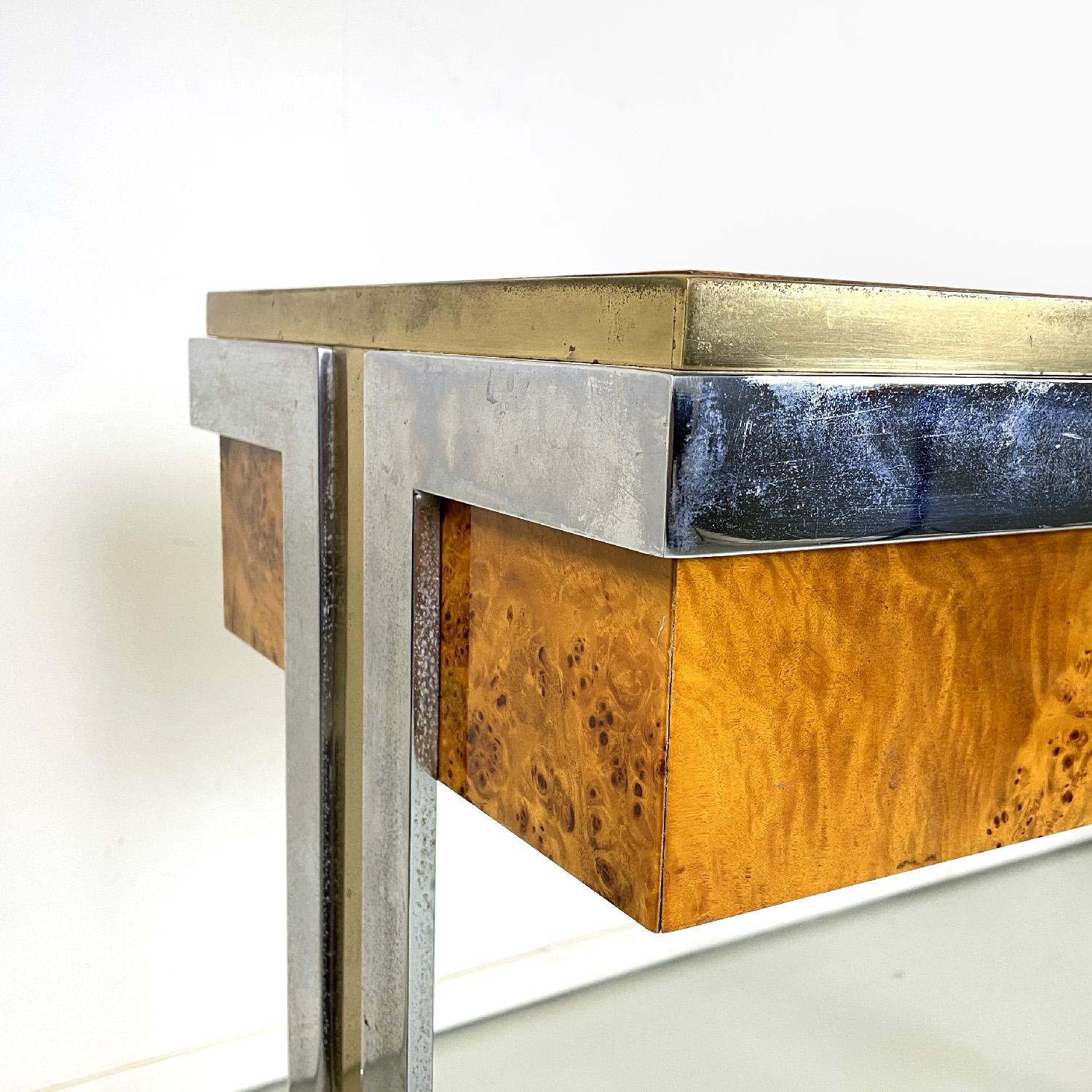 Italian modern briar and chromed metal console by D.I.D., 1980s For Sale 9