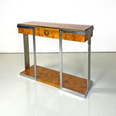 Italian modern briar and chromed metal console by D.I.D., 1980s