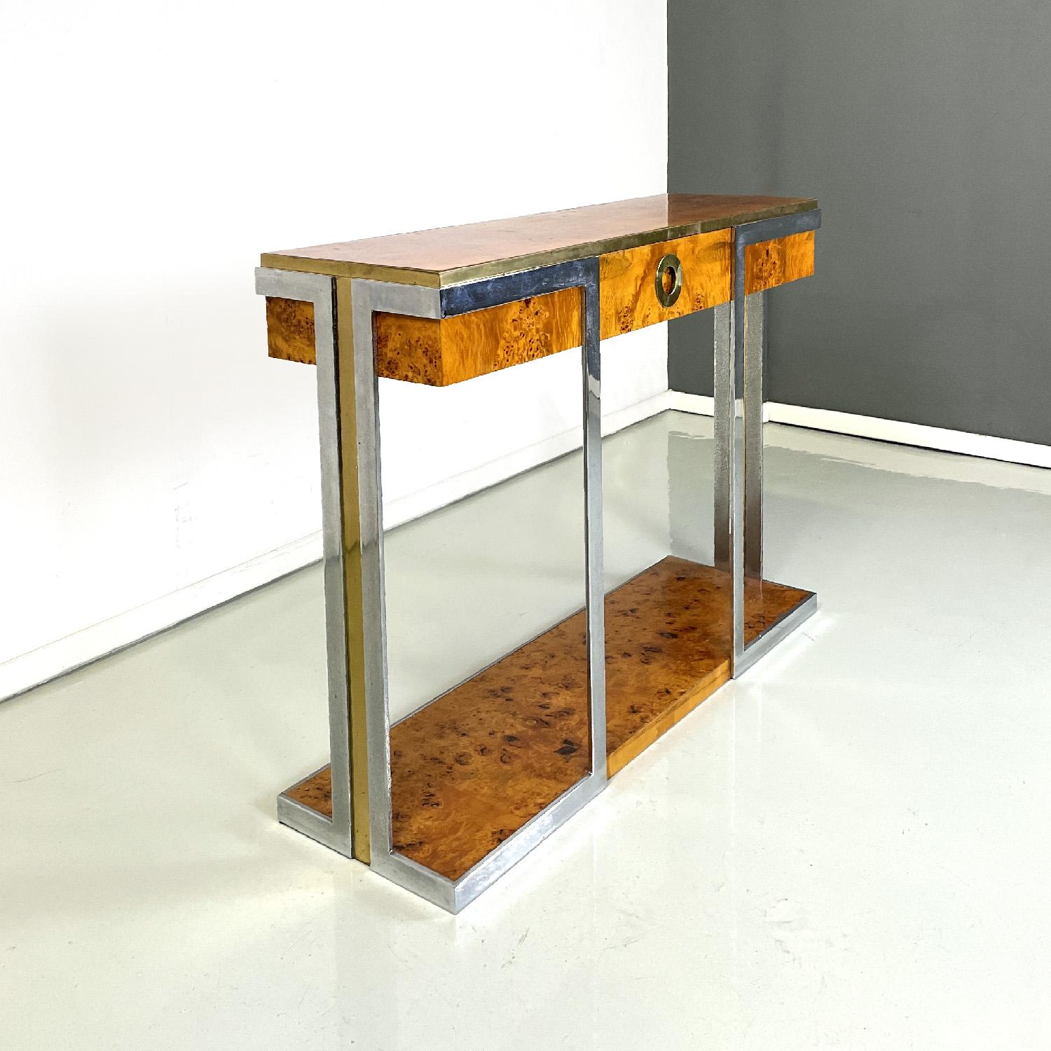 Italian modern briar and chromed metal console by D.I.D., 1980s In Good Condition For Sale In MIlano, IT