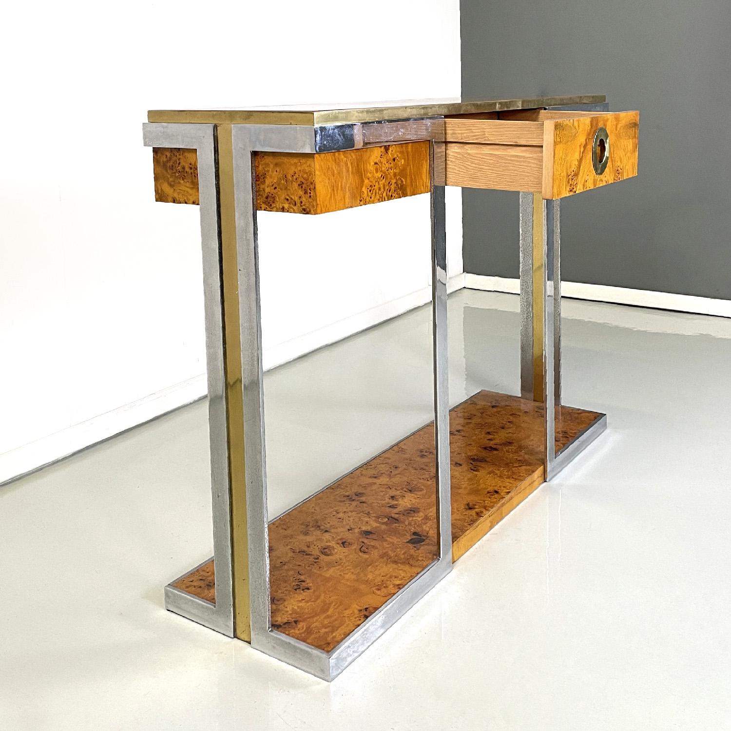 Late 20th Century Italian modern briar and chromed metal console by D.I.D., 1980s For Sale