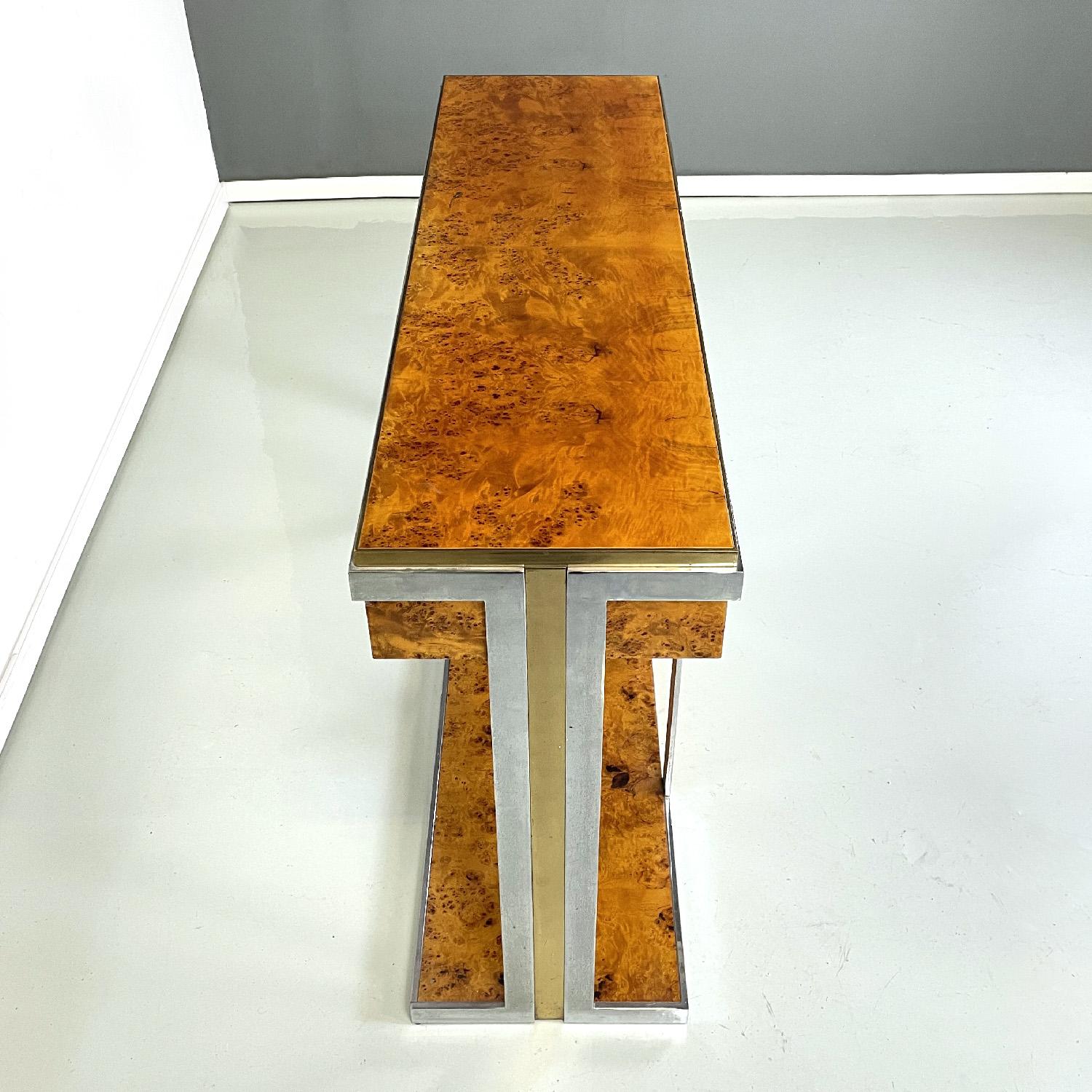 Italian modern briar and chromed metal console by D.I.D., 1980s For Sale 1