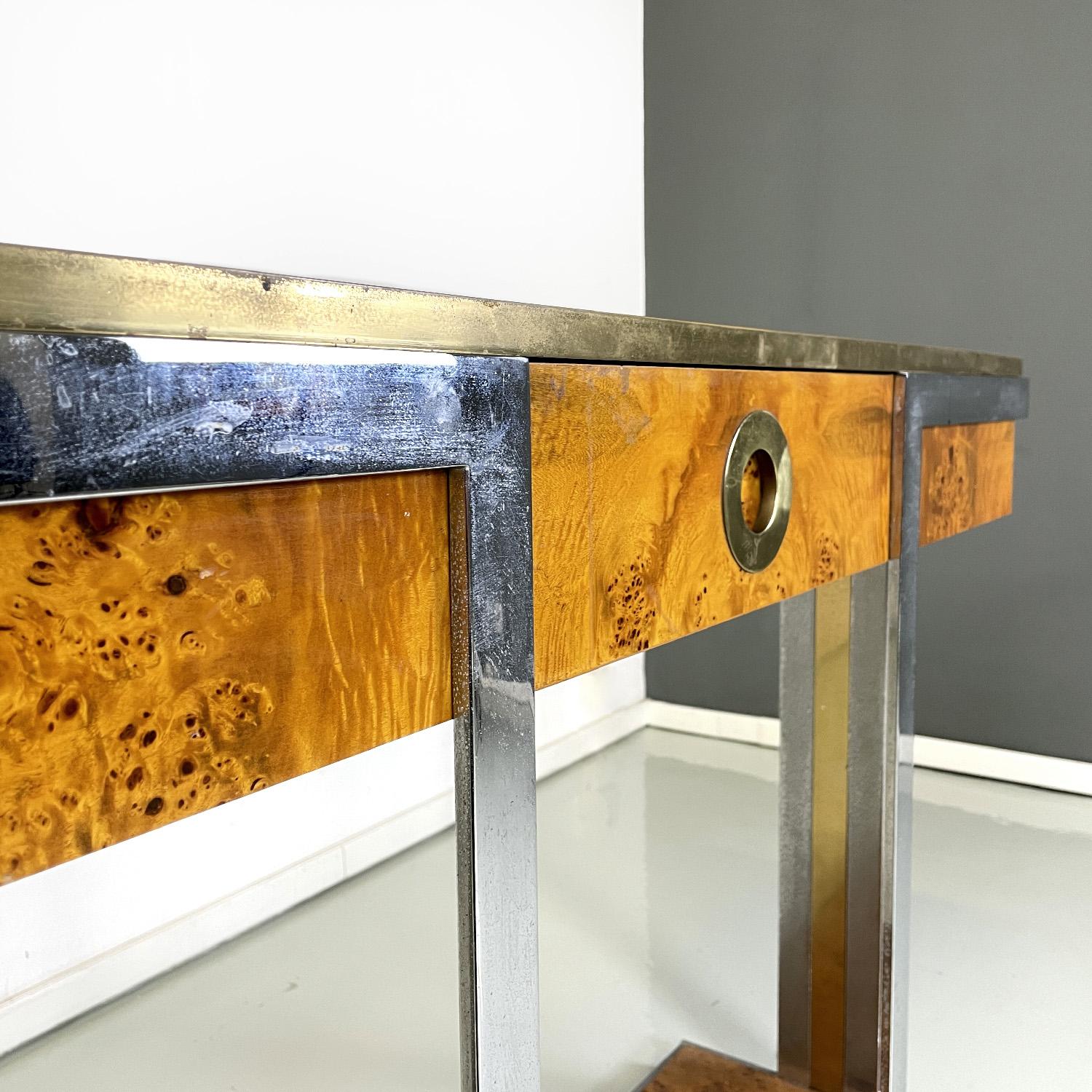 Italian modern briar and chromed metal console by D.I.D., 1980s For Sale 3
