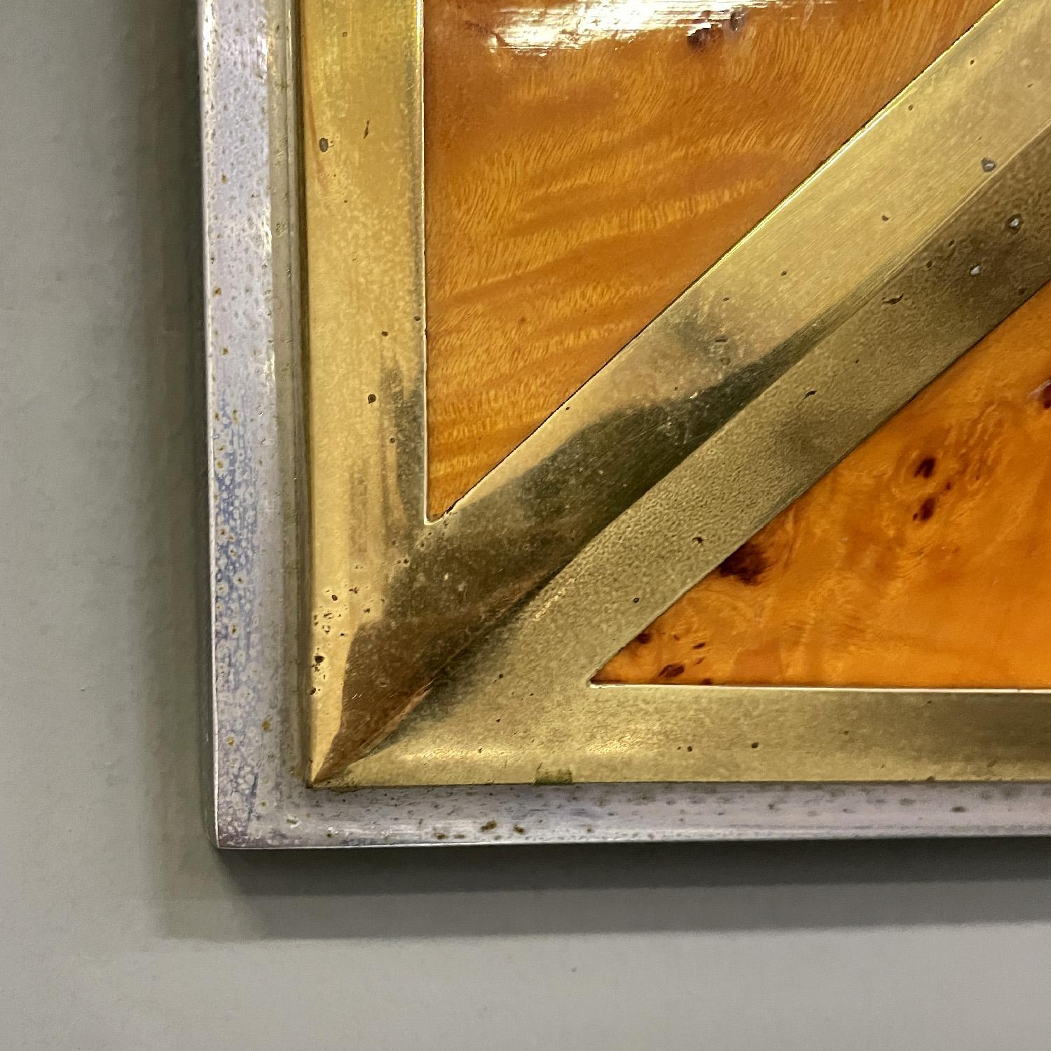 Italian modern briar root brass and chromed metal wall mirror by D.I.D., 1980s For Sale 5