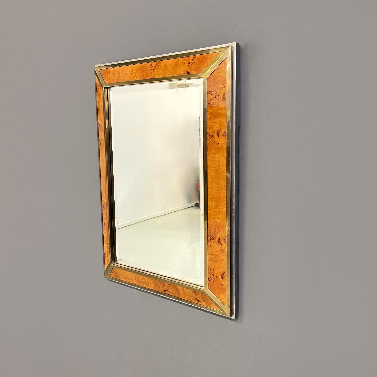 Italian modern briar root brass and chromed metal wall mirror by D.I.D., 1980s In Good Condition For Sale In MIlano, IT