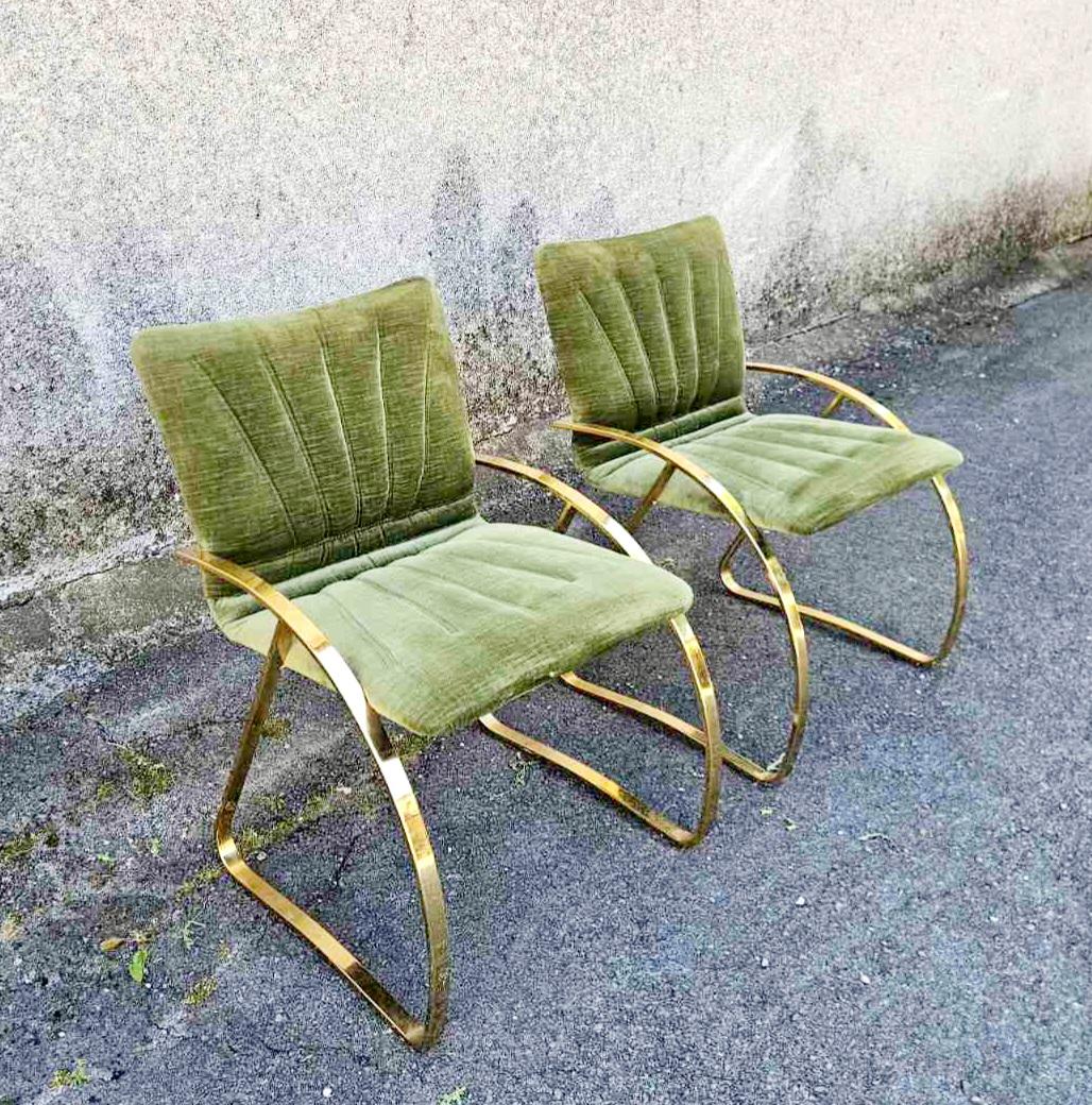 Chaises modernes italiennes en velours vert brique et chromes dorés, années 70, lot de 6 en vente 5