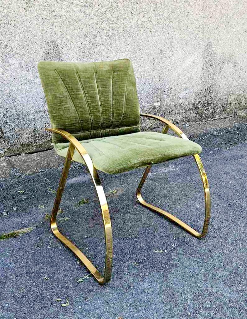 Chaises modernes italiennes en velours vert brique et chromes dorés, années 70, lot de 6 en vente 6