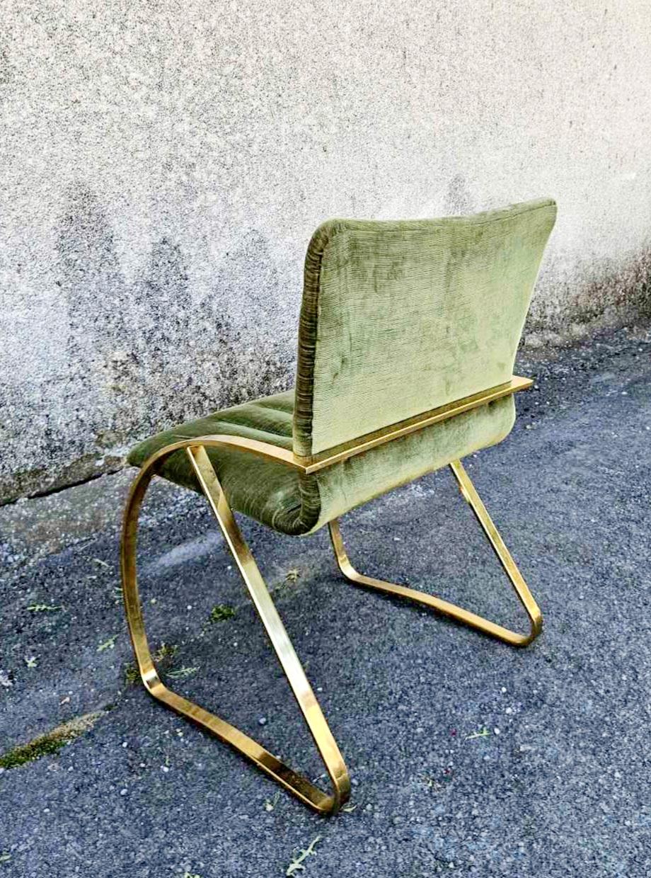 Chaises modernes italiennes en velours vert brique et chromes dorés, années 70, lot de 6 en vente 7