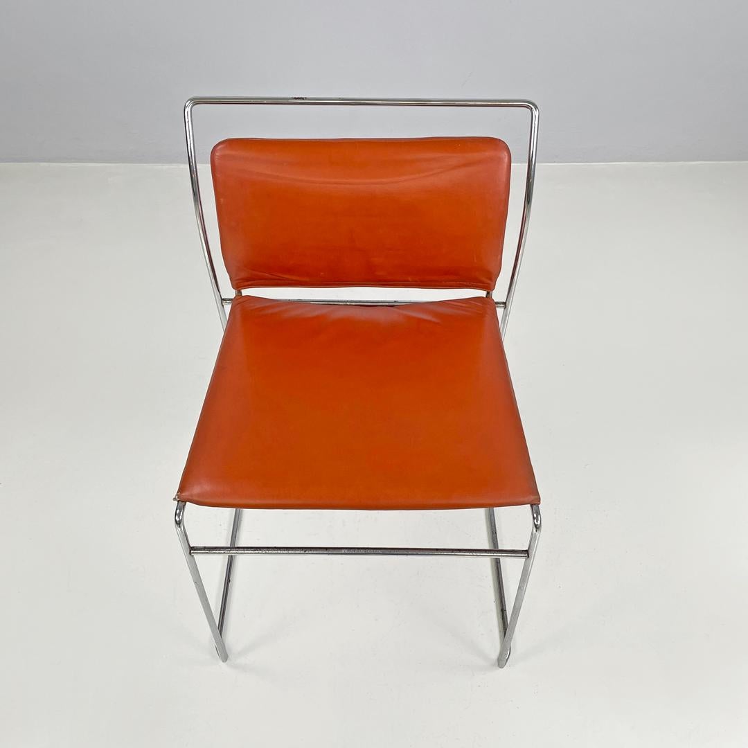Moderner italienischer moderner Ziegellederstuhl Tulu Kazuhide Takahama für Simon Gavina, 1973 (Metall) im Angebot