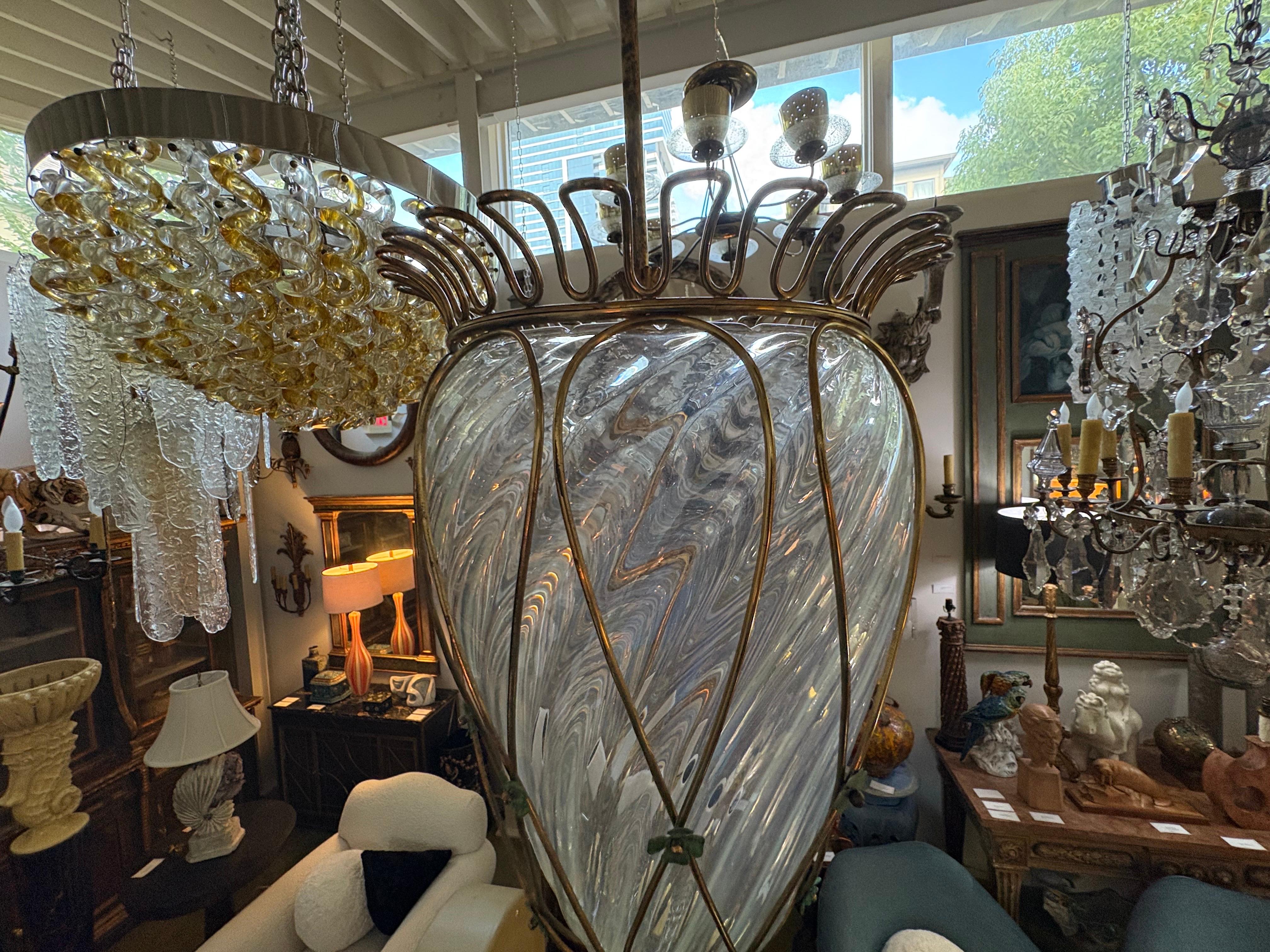 Lanterne moderne italienne en bronze et verre d'après Pietro Chiesa Bon état - En vente à Houston, TX