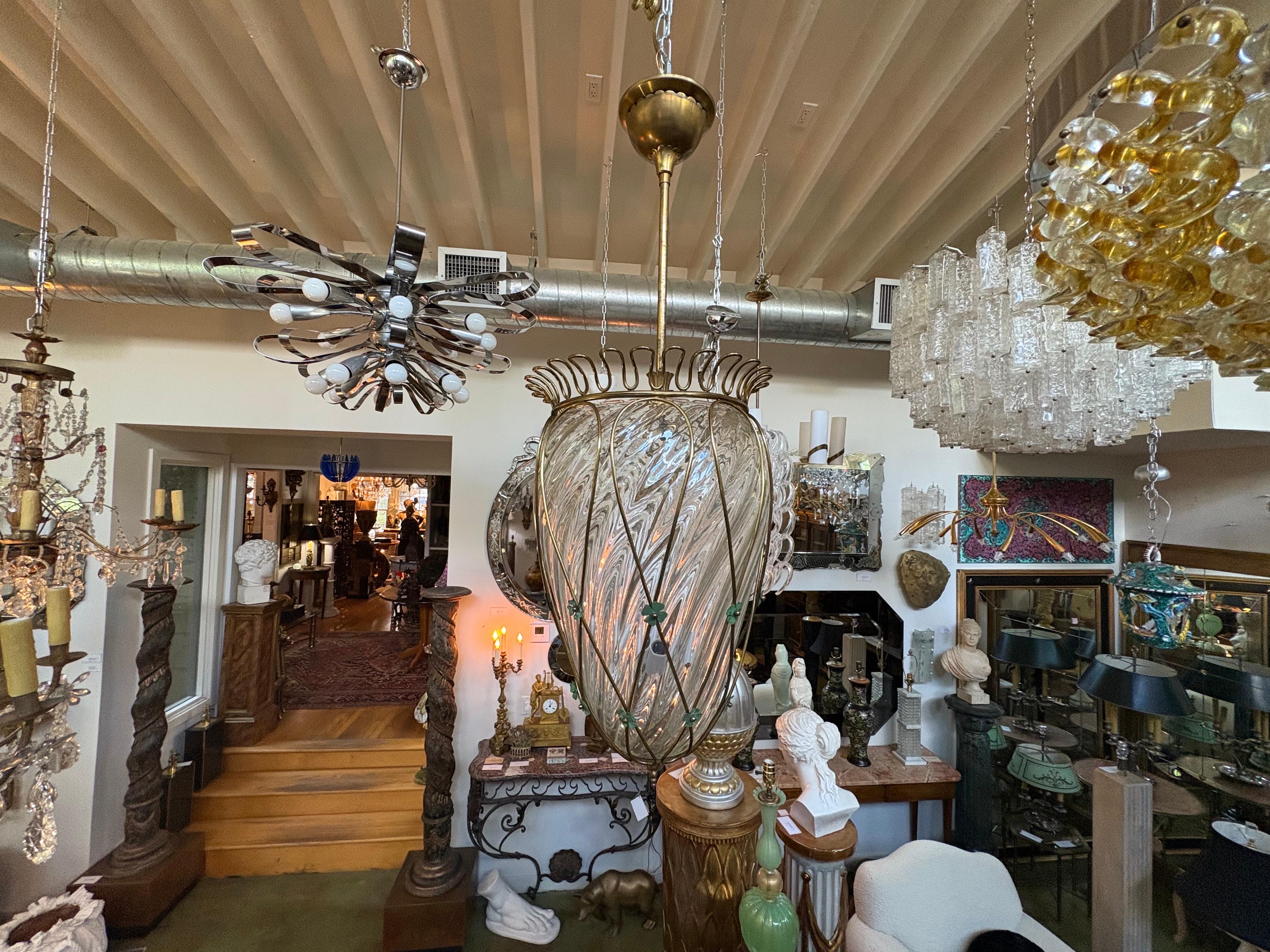 Lanterne moderne italienne en bronze et verre d'après Pietro Chiesa en vente 2