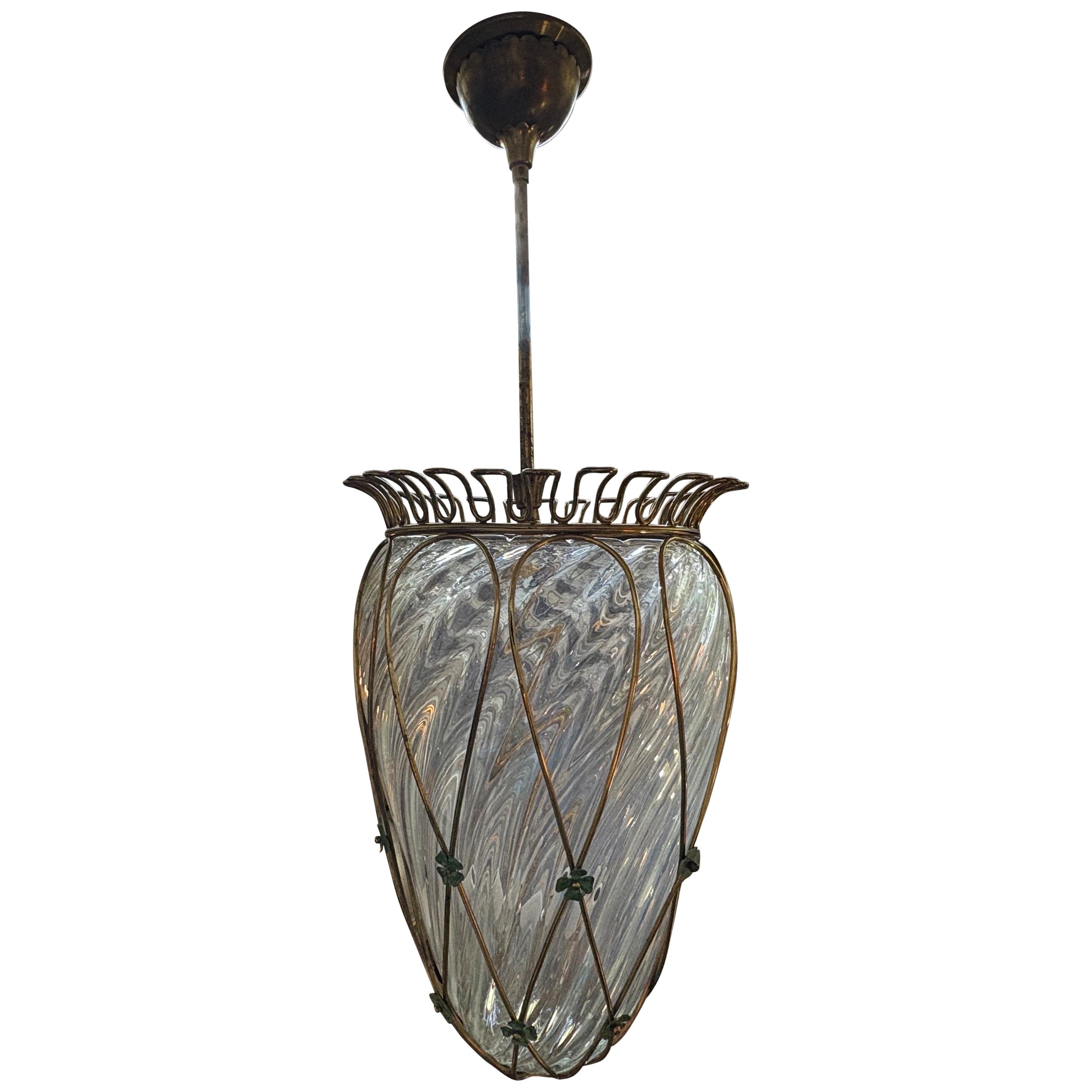 Lanterne moderne italienne en bronze et verre d
après Pietro Chiesa en vente