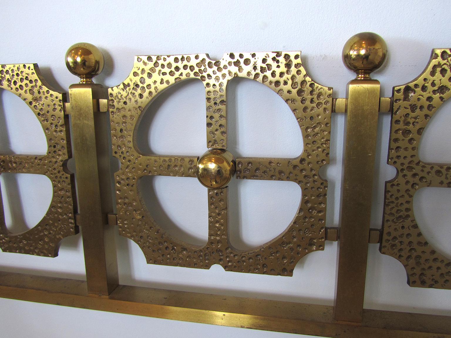 Mid-Century Modern Italian Modern Bronze Hand-Hammered Queen Headboard, Luciano Frigerio For Sale