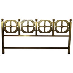 Retro Italian Modern Bronze Hand-Hammered Queen Headboard, Luciano Frigerio