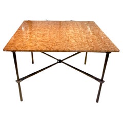 Italian Modern Bronzed Forged Iron  & Marble Square Table