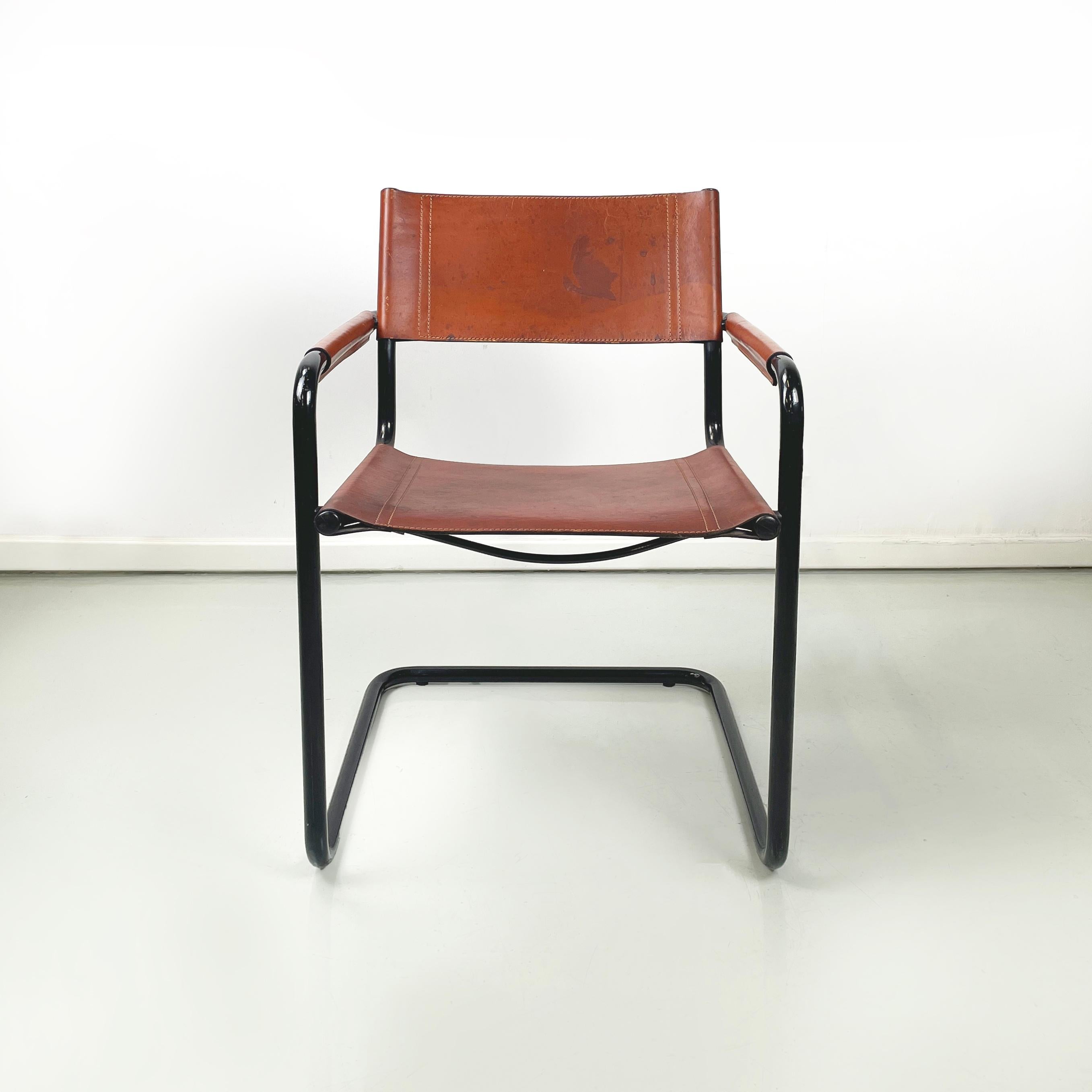 Italian modern Brown dining chair MG5 by Breuer and Stam for Matteo Grassi 1970s In Good Condition For Sale In MIlano, IT