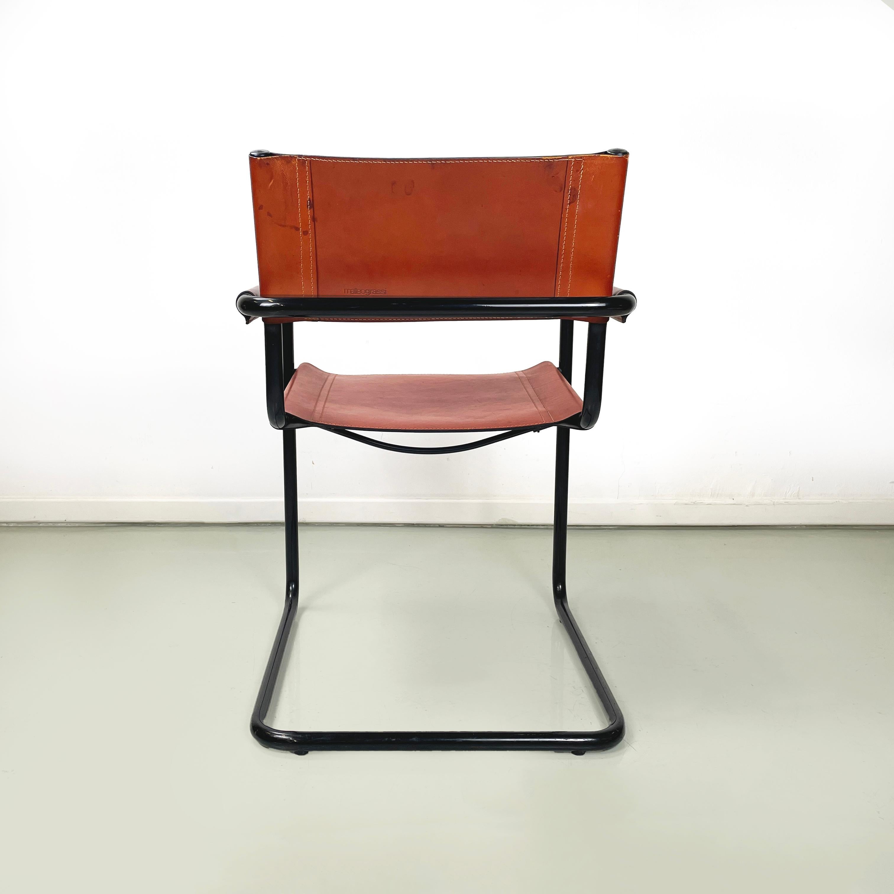 Italian modern Brown dining chair MG5 by Breuer and Stam for Matteo Grassi 1970s For Sale 1