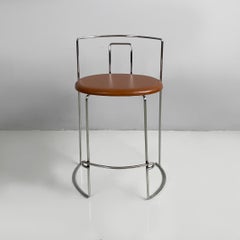 Italian modern brown faux leather and steel bar stool Gaja Takahama Gavina 1970s