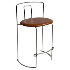 Italian modern brown faux leather and steel bar stool Gaja Takahama Gavina 1970s