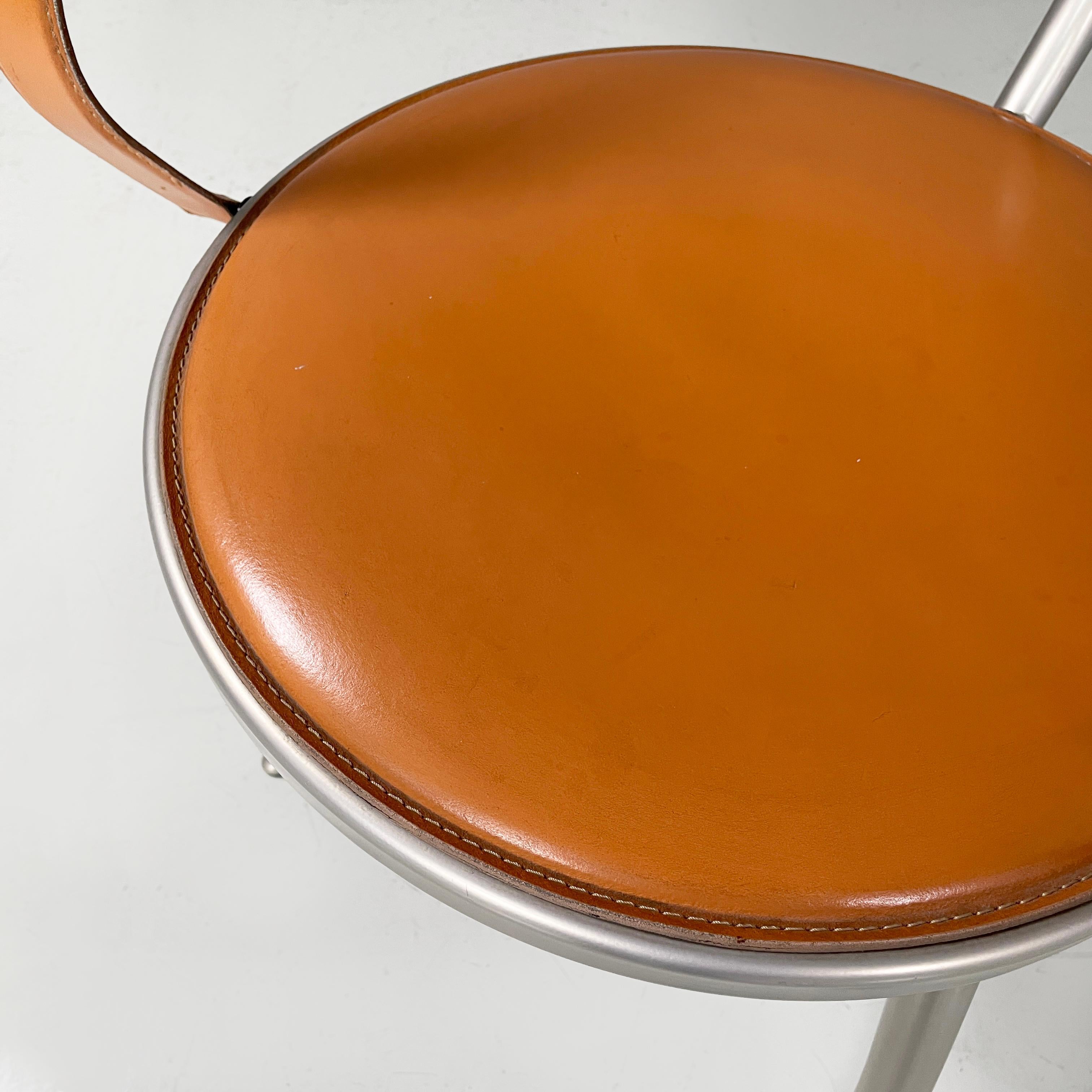 Sedie moderne italiane in pelle marrone e metallo di Calligaris, anni '70 in vendita 5