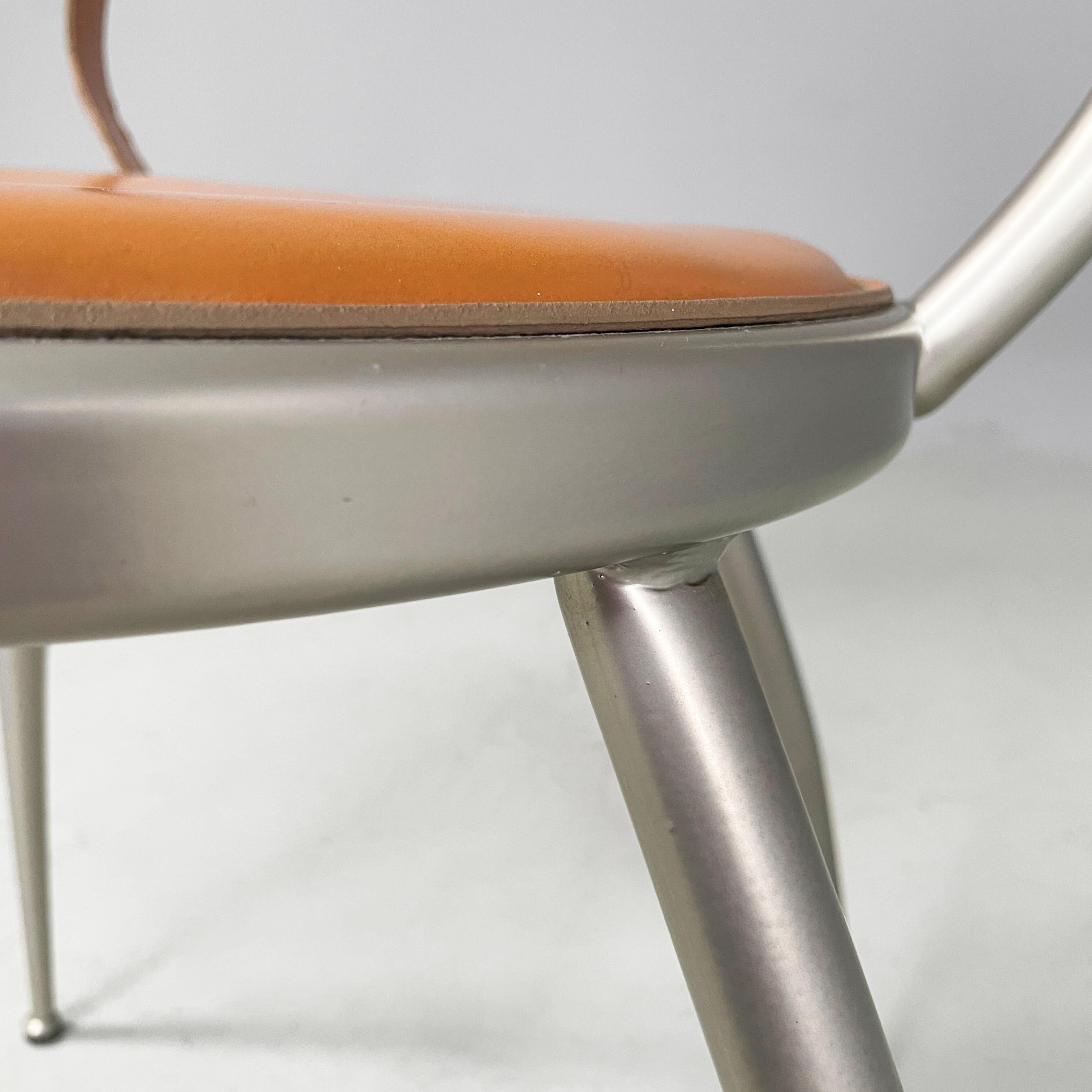 Sedie moderne italiane in pelle marrone e metallo di Calligaris, anni '70 in vendita 6