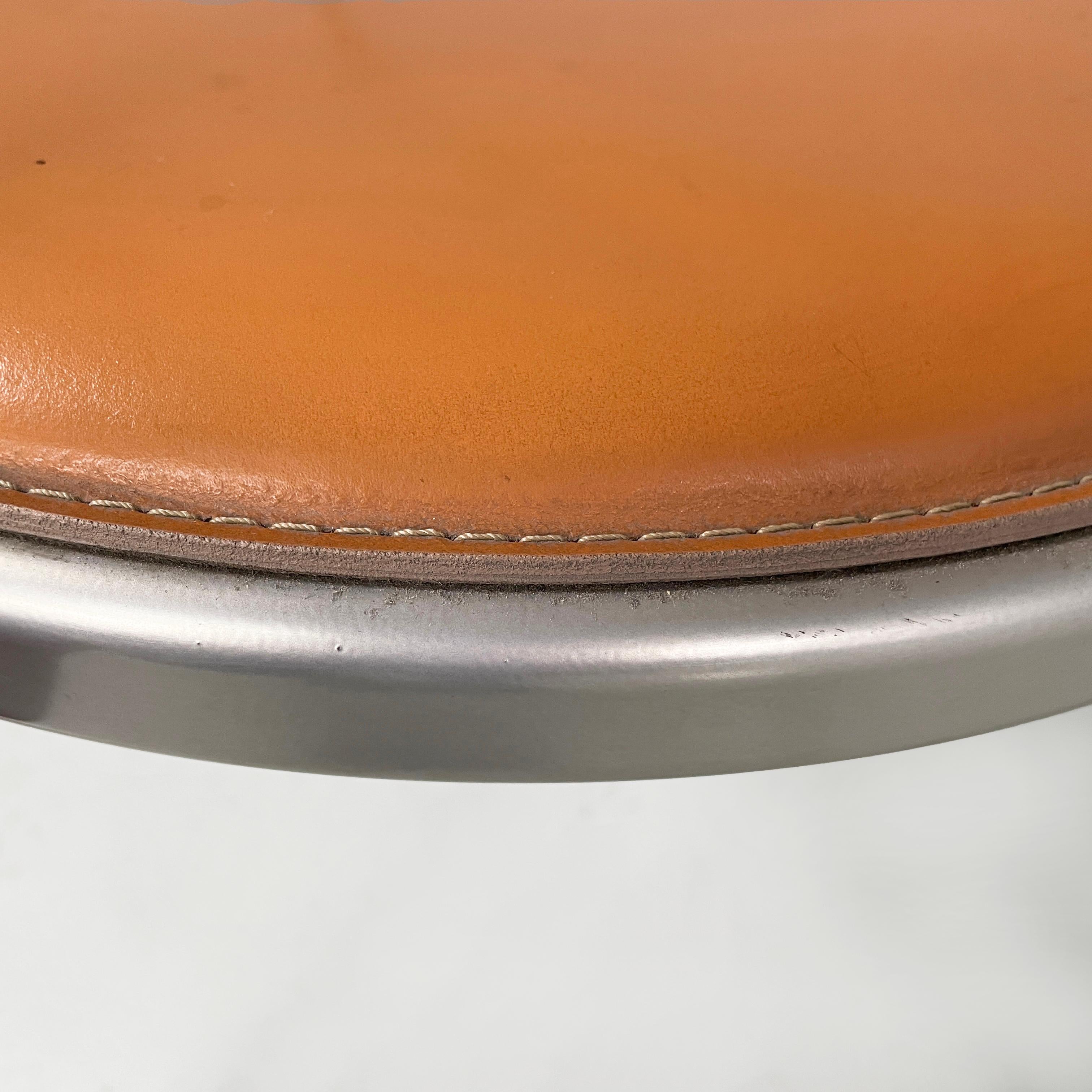 Sedie moderne italiane in pelle marrone e metallo di Calligaris, anni '70 in vendita 7