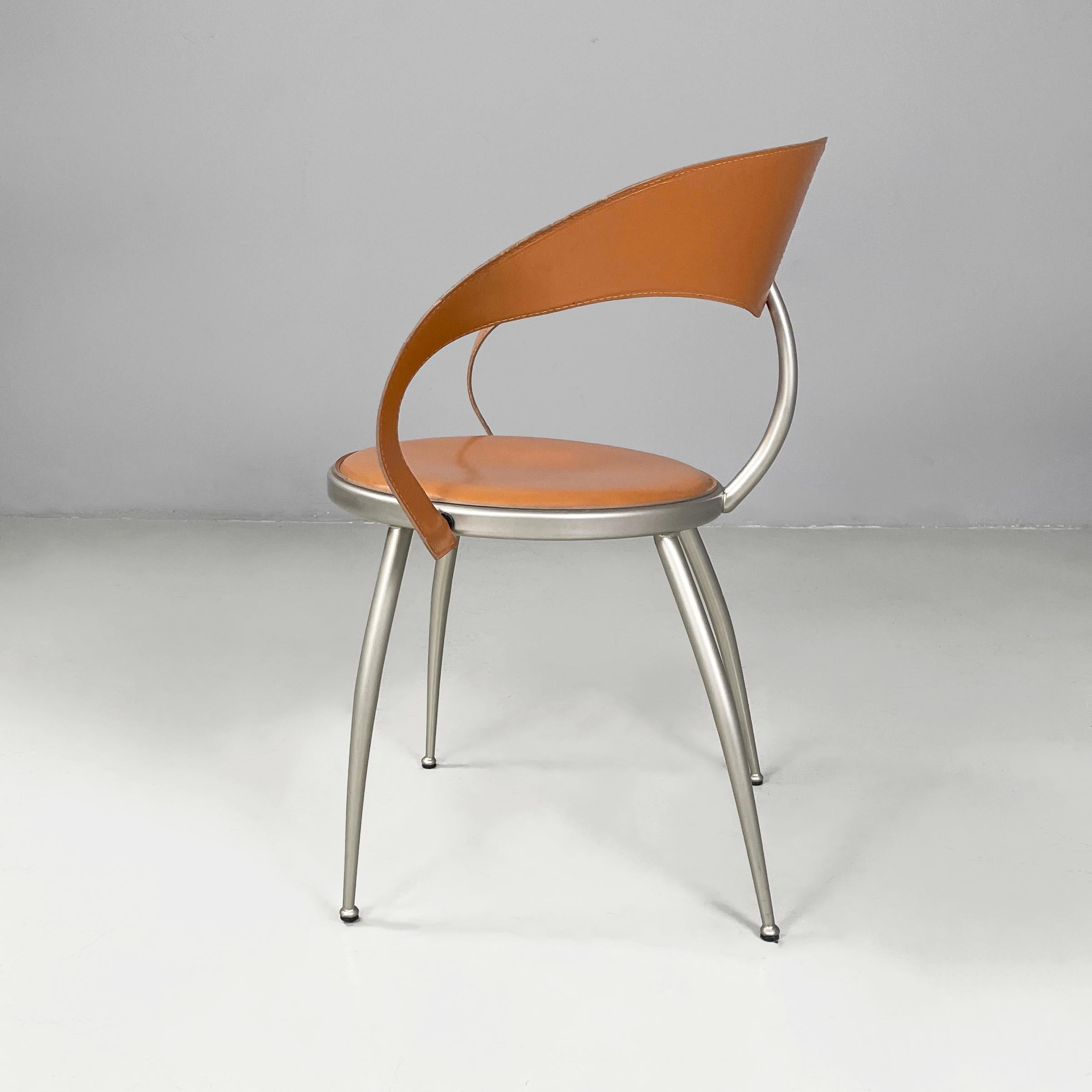 Moderno Sedie moderne italiane in pelle marrone e metallo di Calligaris, anni '70 in vendita