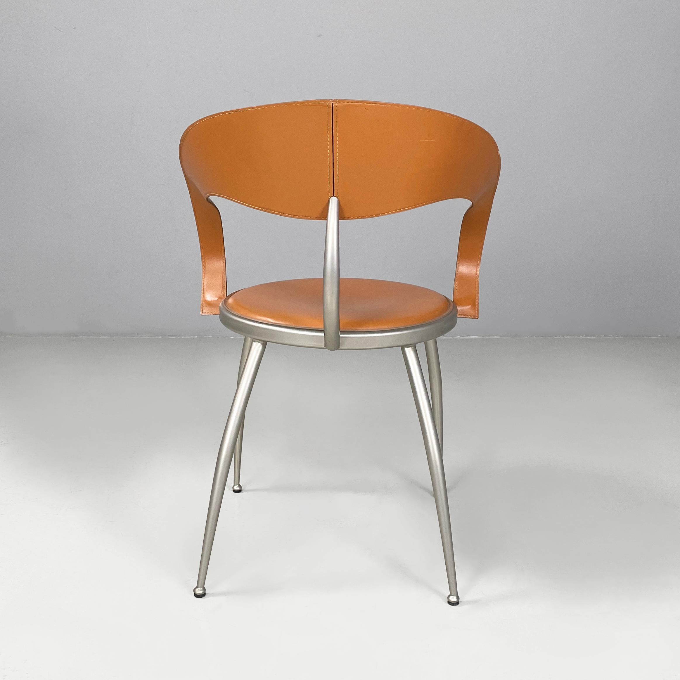 Sedie moderne italiane in pelle marrone e metallo di Calligaris, anni '70 In condizioni buone in vendita a MIlano, IT