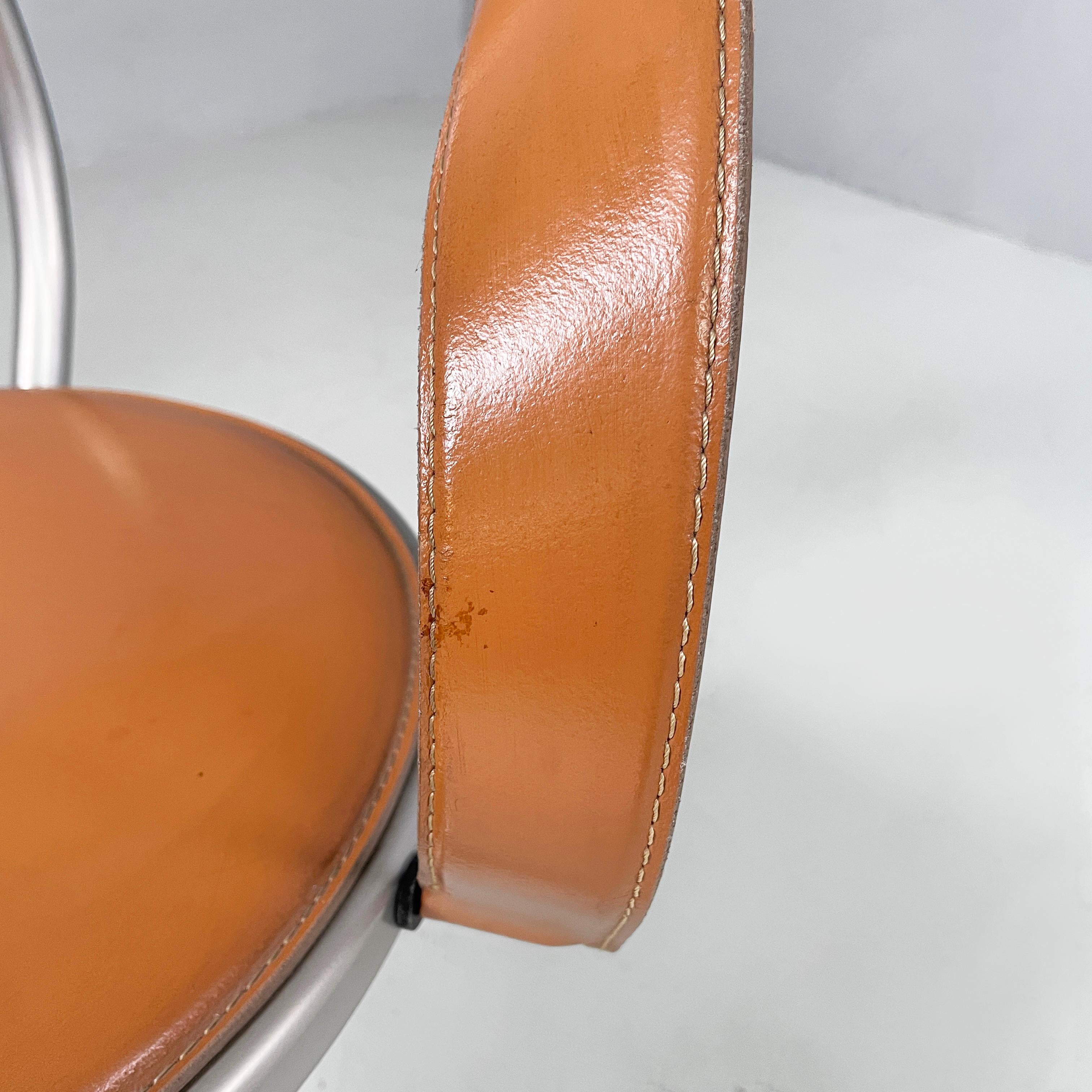 Metallo Sedie moderne italiane in pelle marrone e metallo di Calligaris, anni '70 in vendita