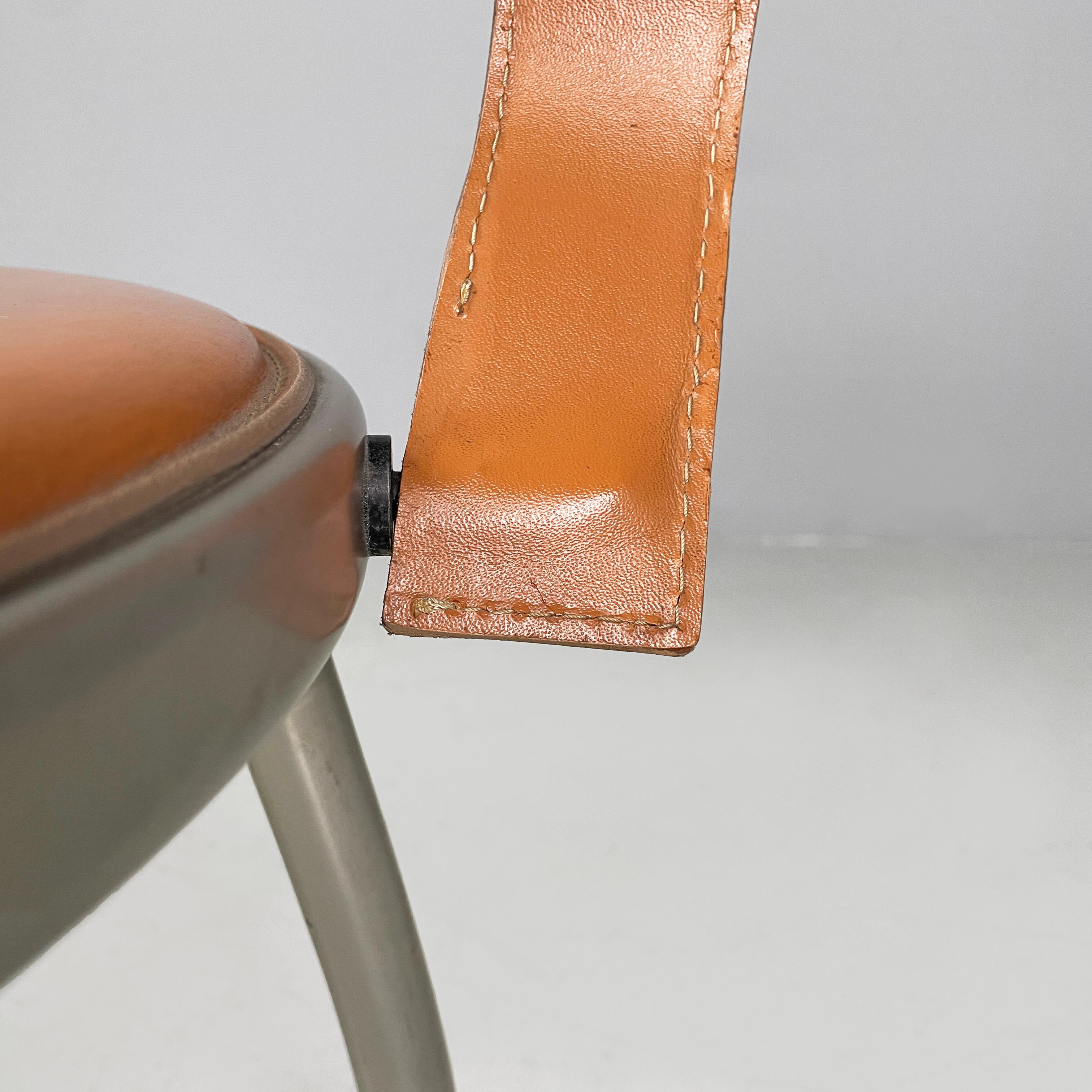 Sedie moderne italiane in pelle marrone e metallo di Calligaris, anni '70 in vendita 2