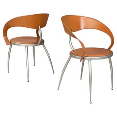 Sedie moderne italiane in pelle marrone e metallo di Calligaris, anni '70