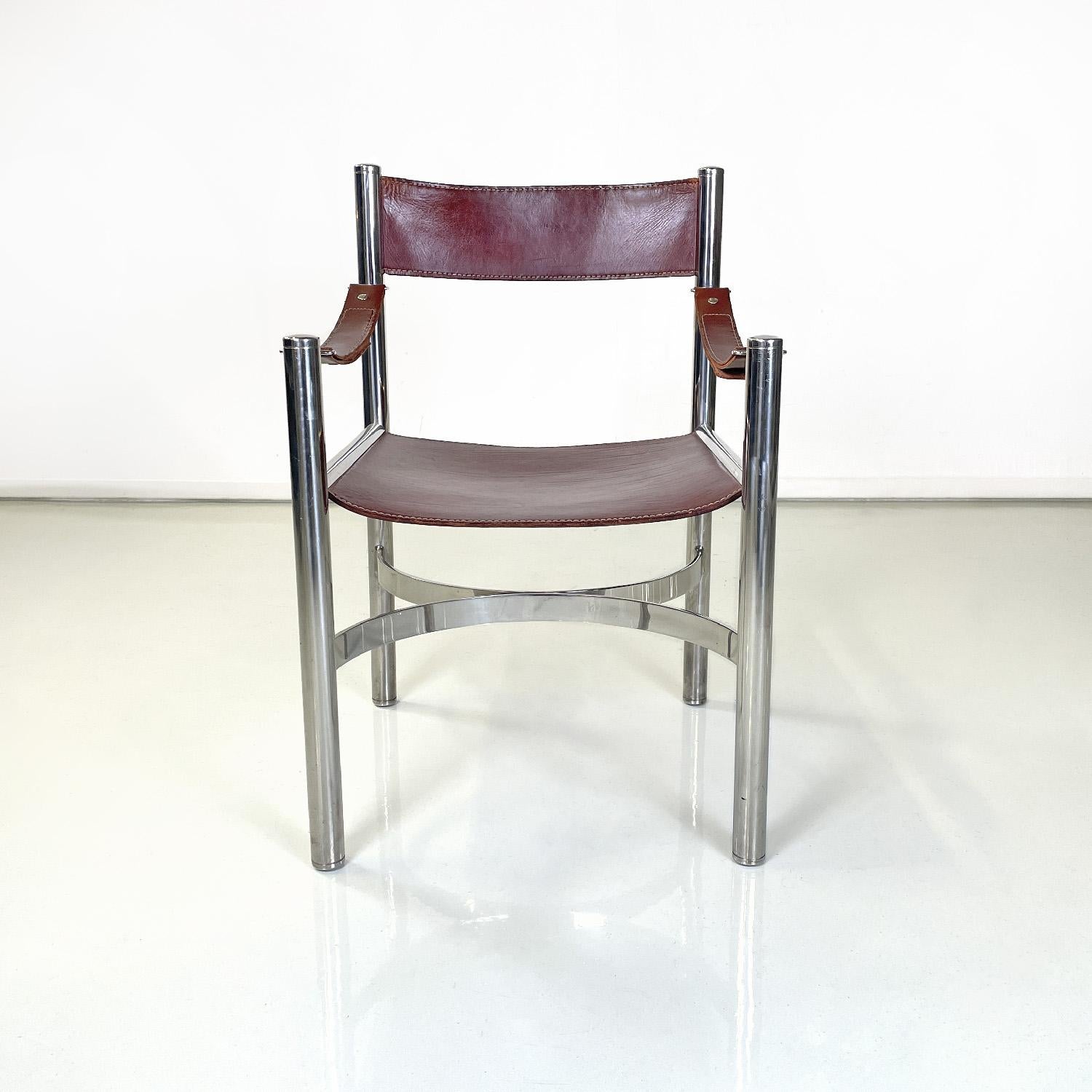 Italienische moderne Stühle aus braunem Leder und Metall von Dada Industrial Design, 1970er Jahre (Moderne) im Angebot